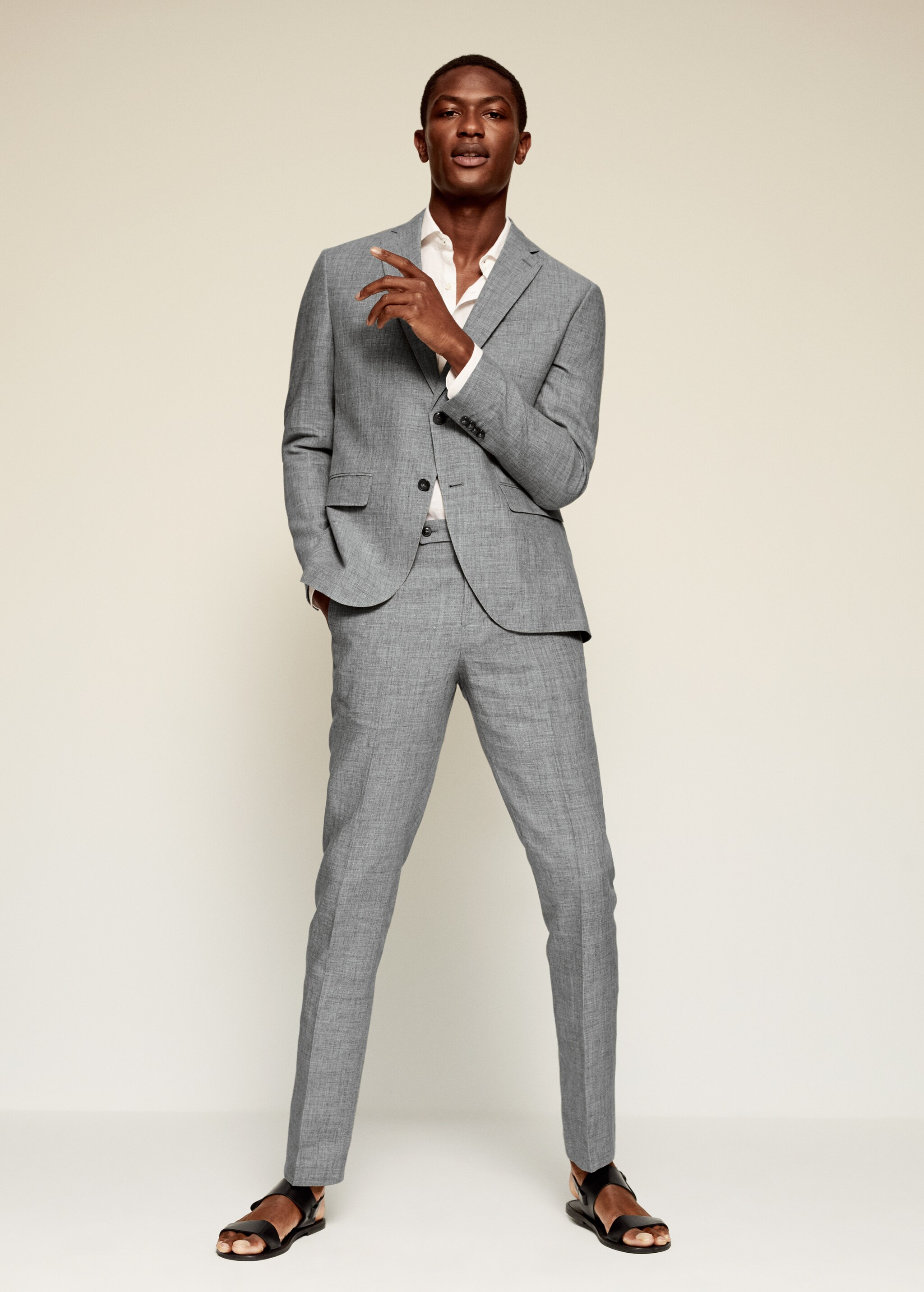 Lněné oblekové sako slim fit s kostkou - Celkový náhled