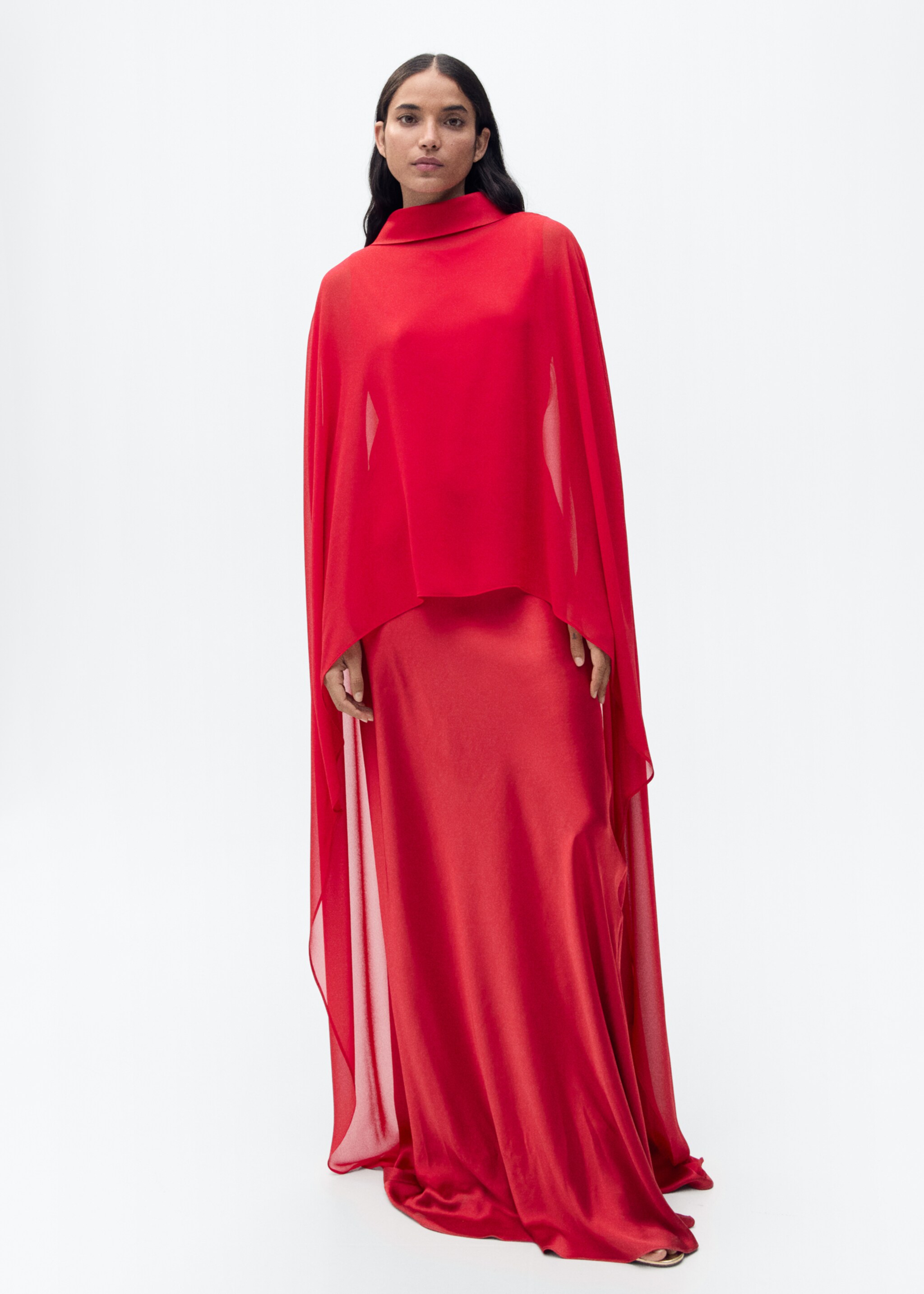 Langes Cape mit Schleife - Allgemeine Ansicht, Rot. Ref: 87035726-00.