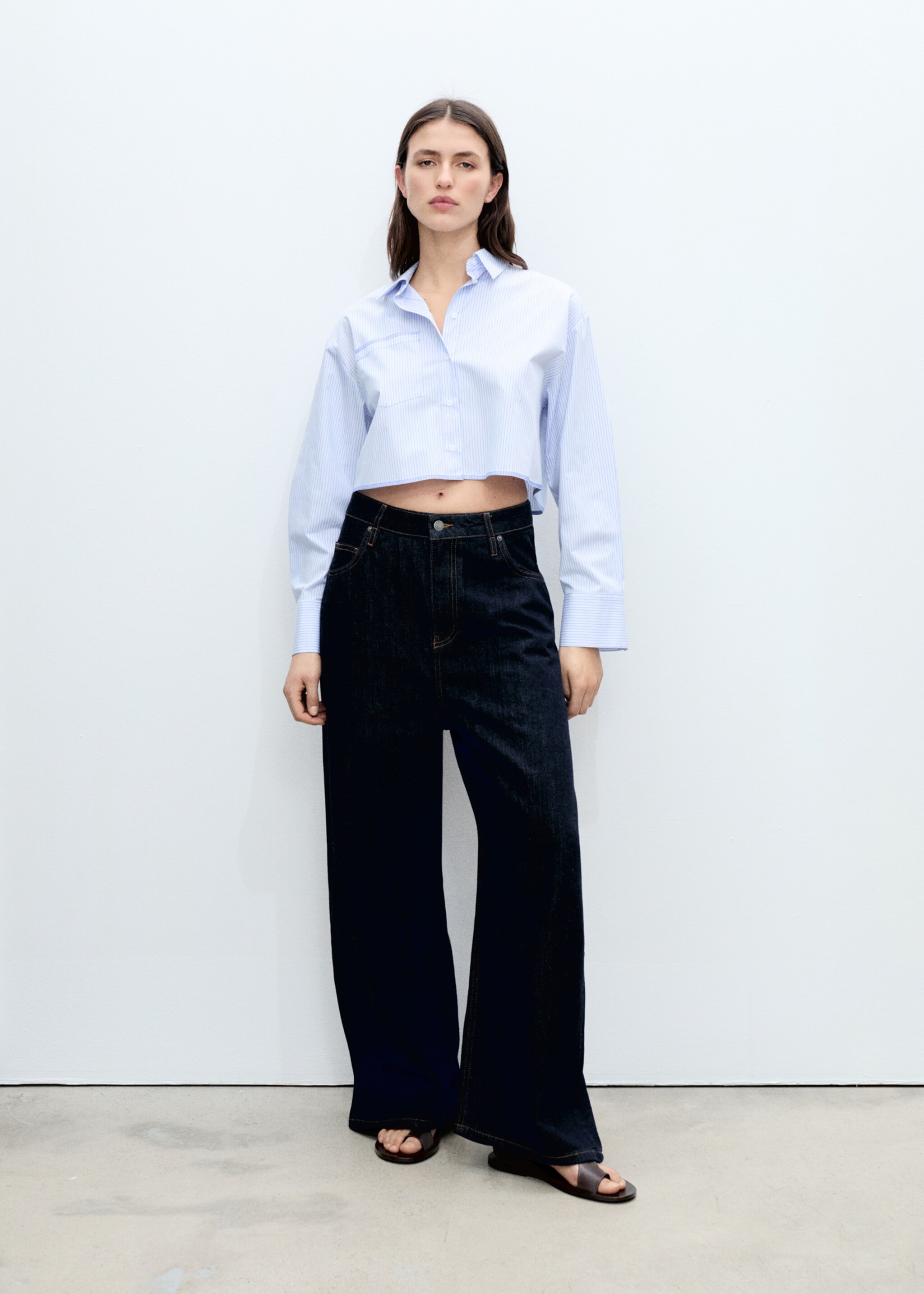 Kort skjorta med ränder och sömdetaljer - Allmän bild, Blå. Ref: 87035745-00.