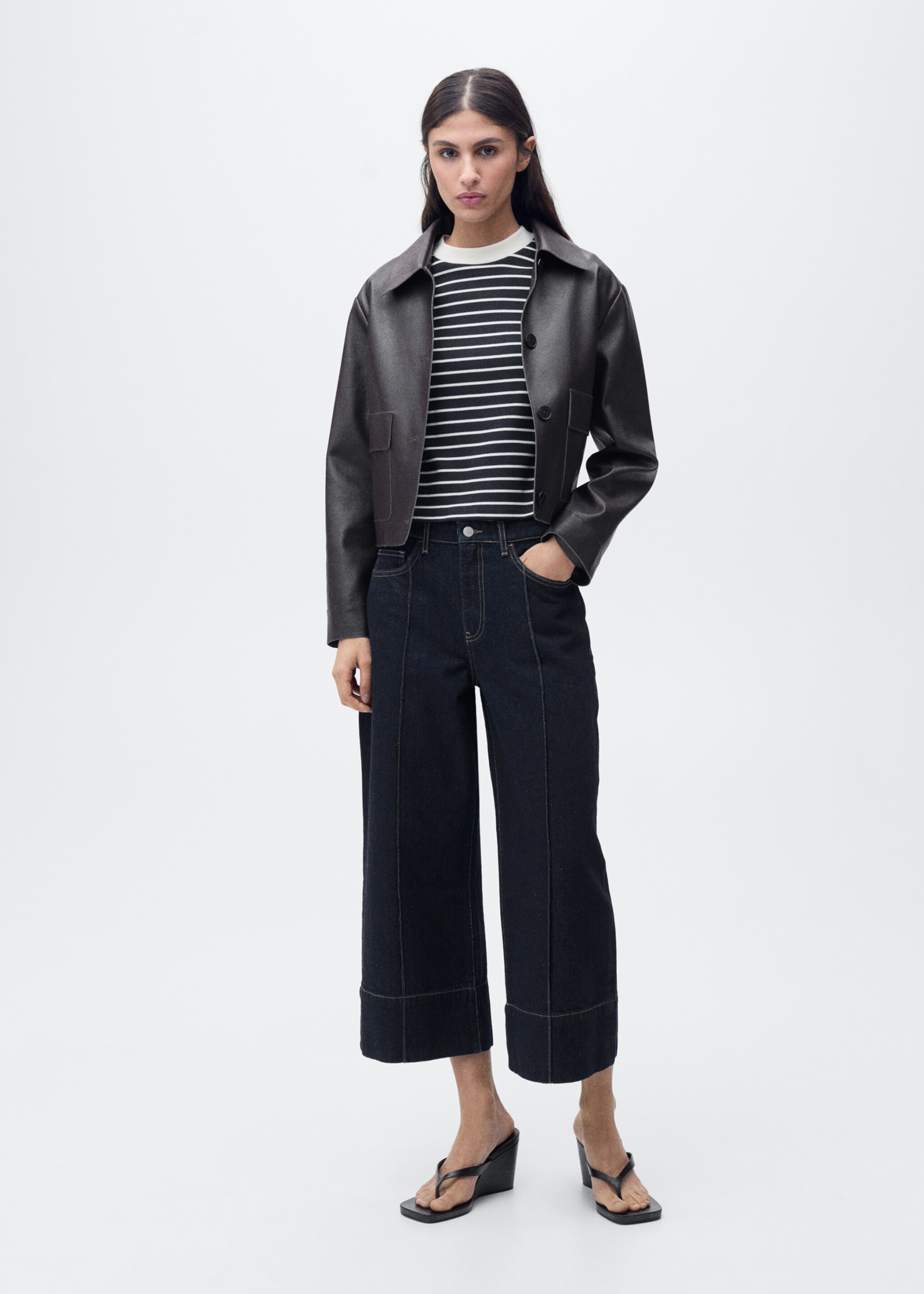 Wide leg cropped jeans with seam detail - General plane, Open Blue. Ref: 87035766-00.