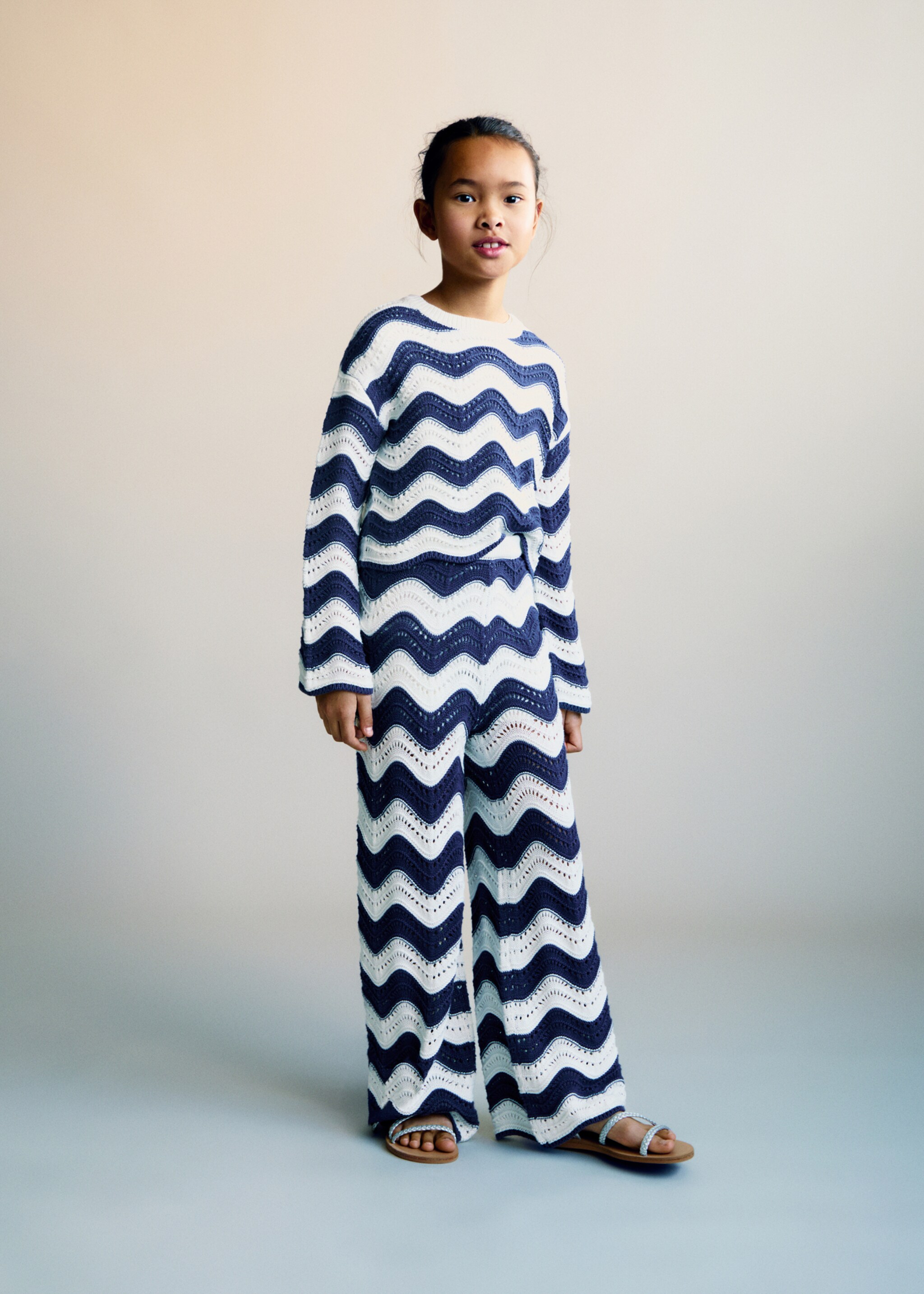 Zigzag openwork knitted sweater - General plane, Ink Blue. Ref: 87035951-00.