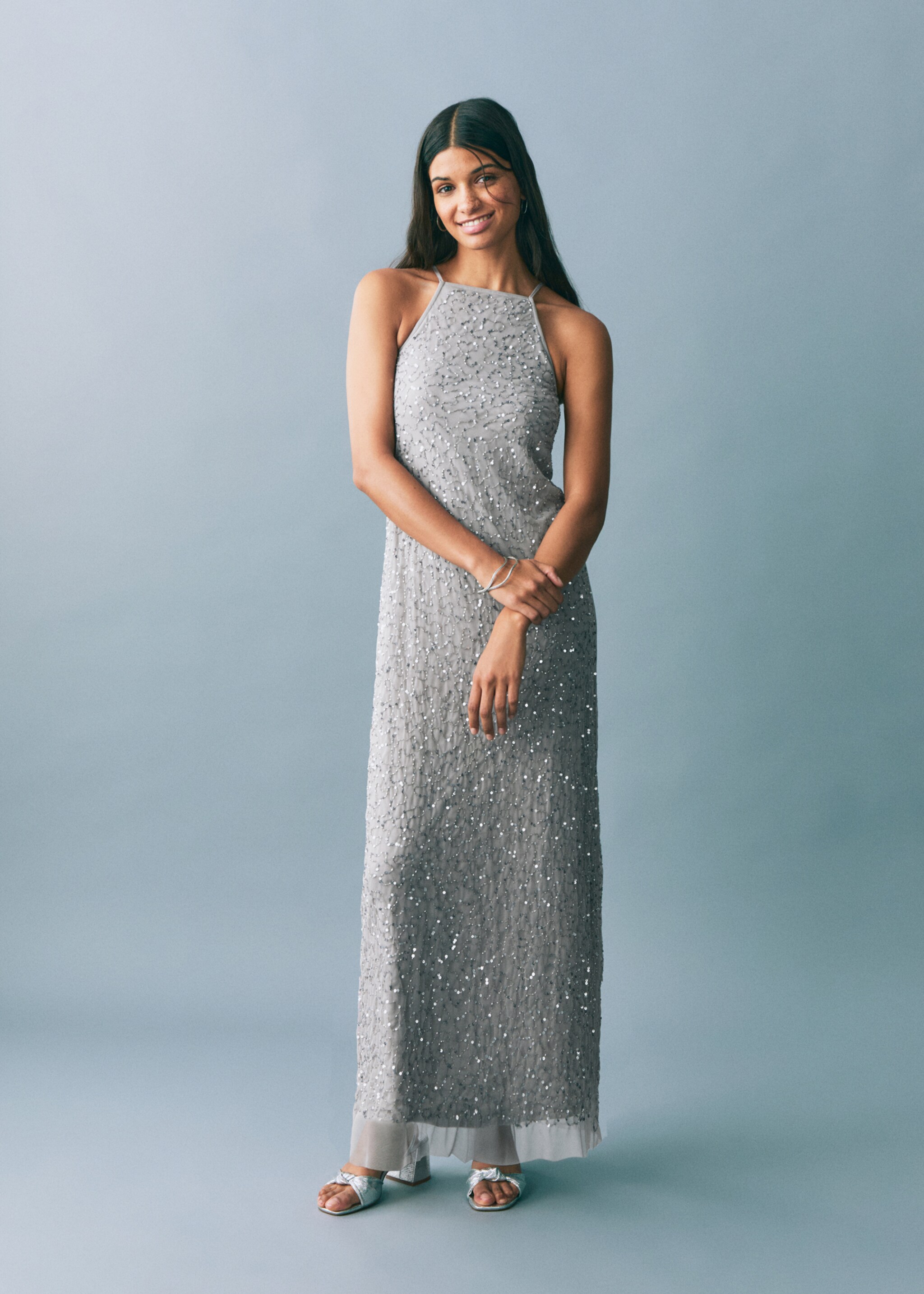 Vestit tul cristalls - Pla general, Platejat. Ref: 87036360-00.