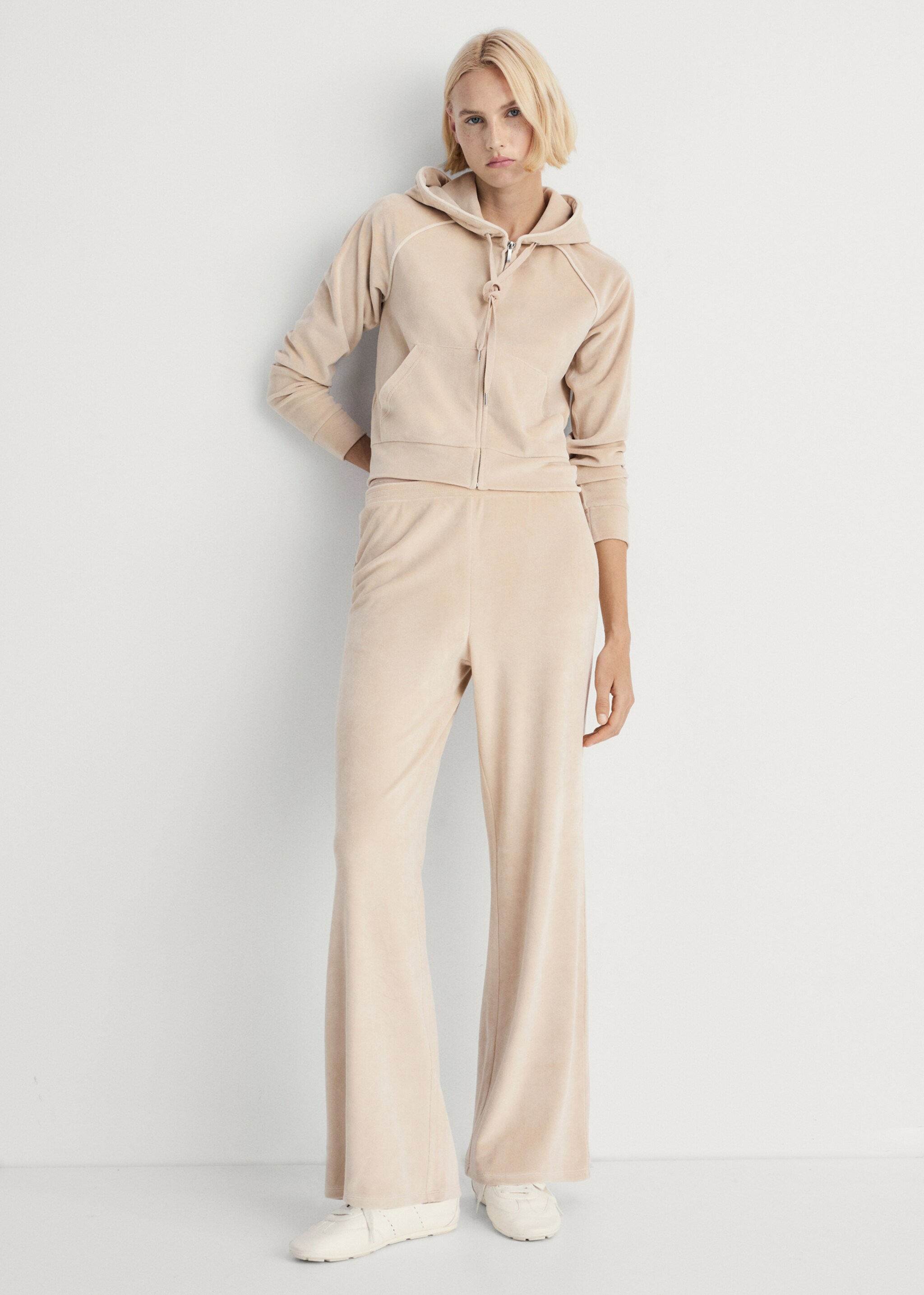Soft-touch velour trousers - General plane, Light/Pastel Grey. Ref: 87036710-00.
