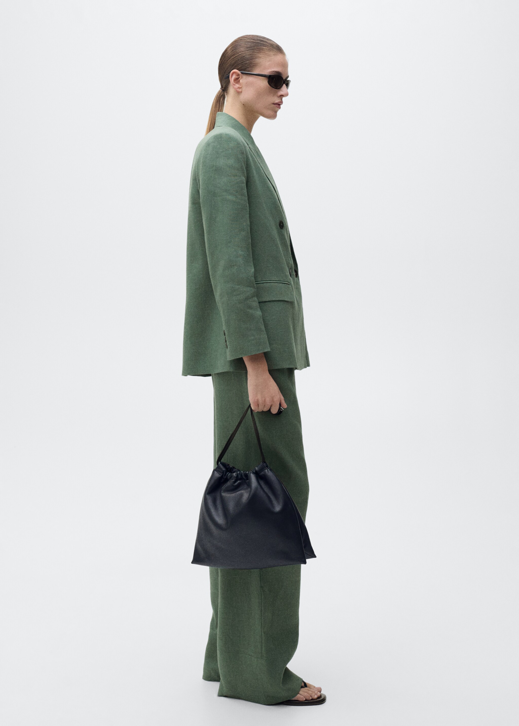 Straight linen-blend trousers - General plane, Forest Green. Ref: 87036712-00.