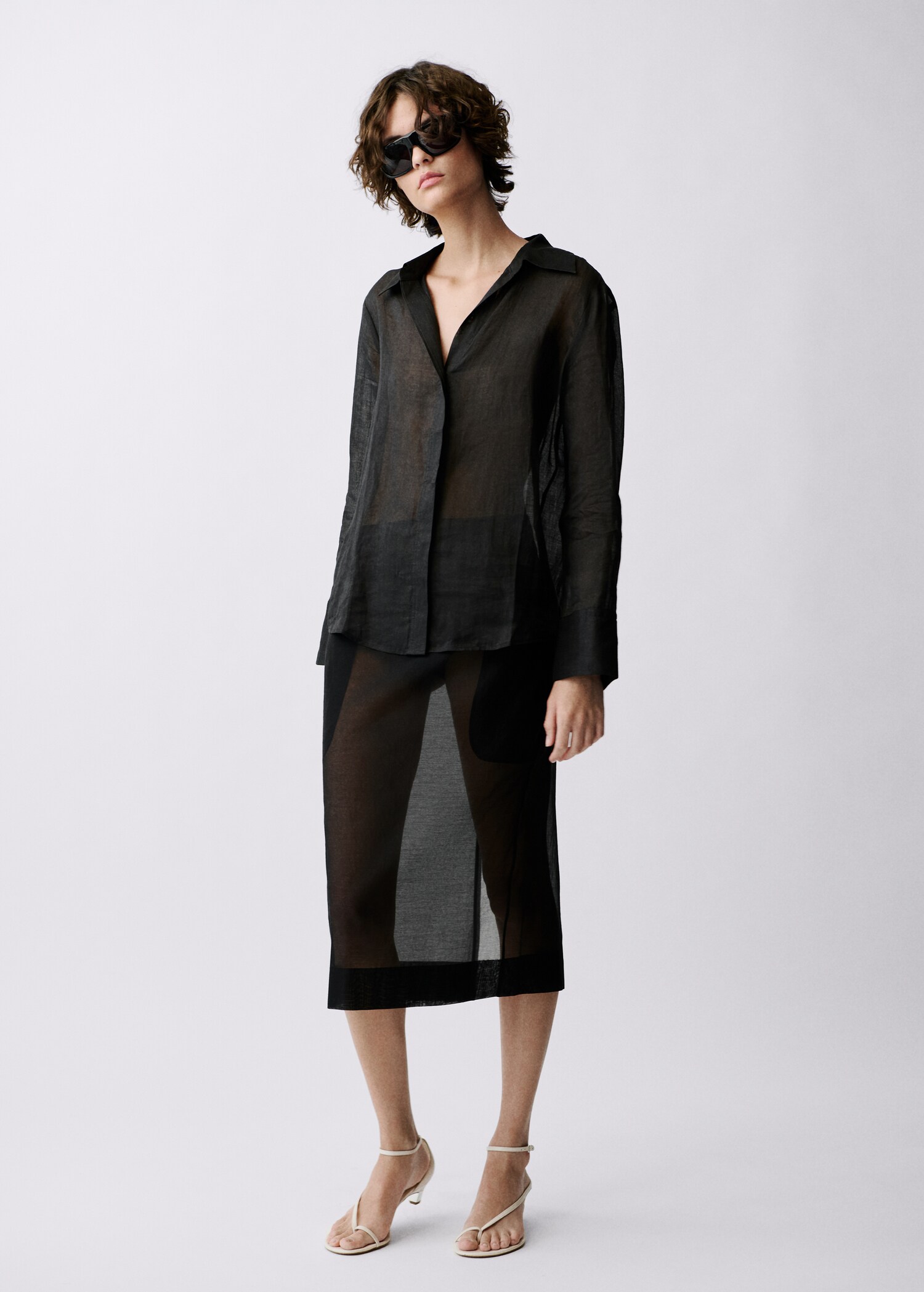 Ramie shirt with hidden buttons - General plane