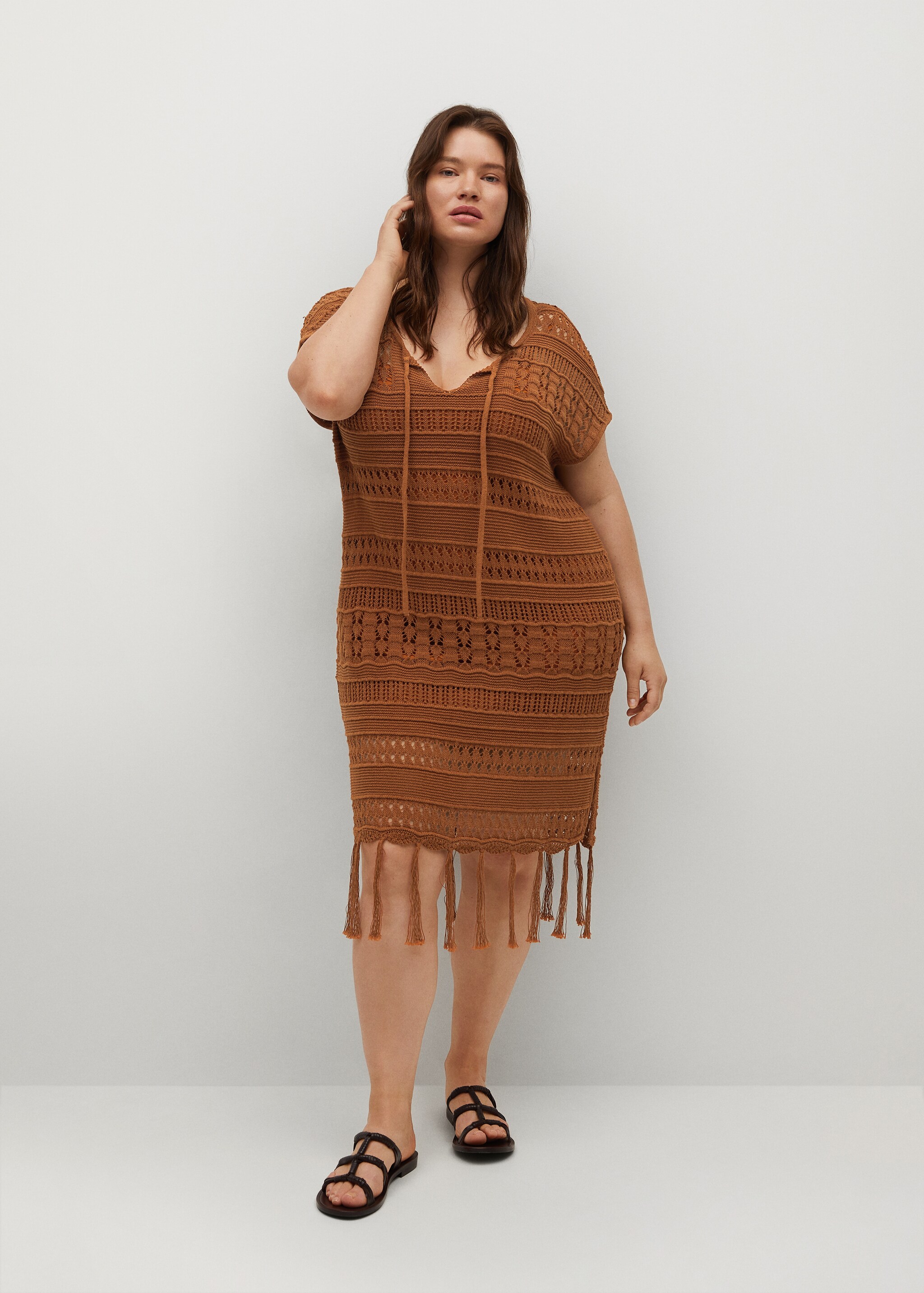 Openwork knit dress with fringes - General plane