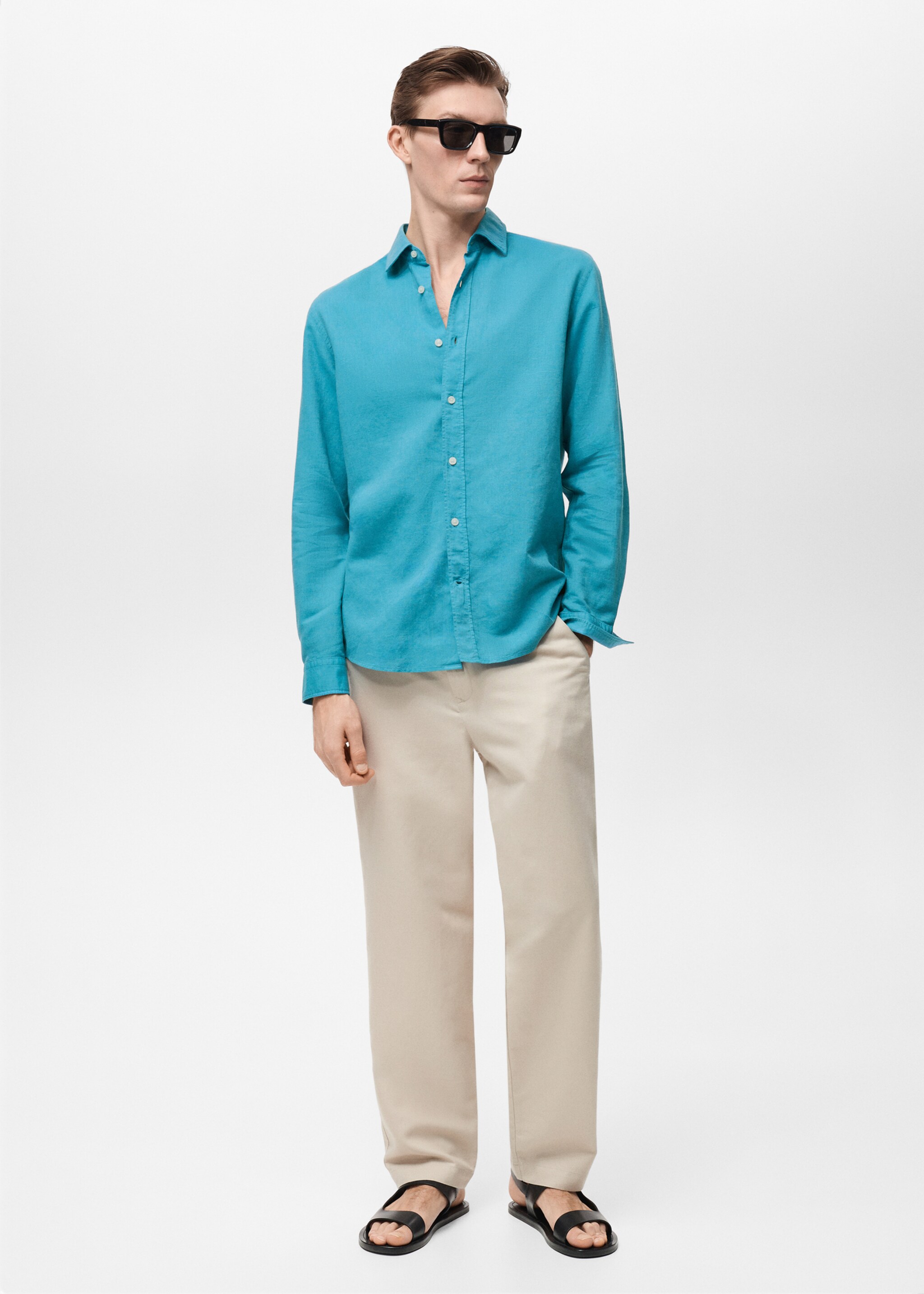 Linen-blend shirt - General plane, Turquoise. Ref: 87037891-00.