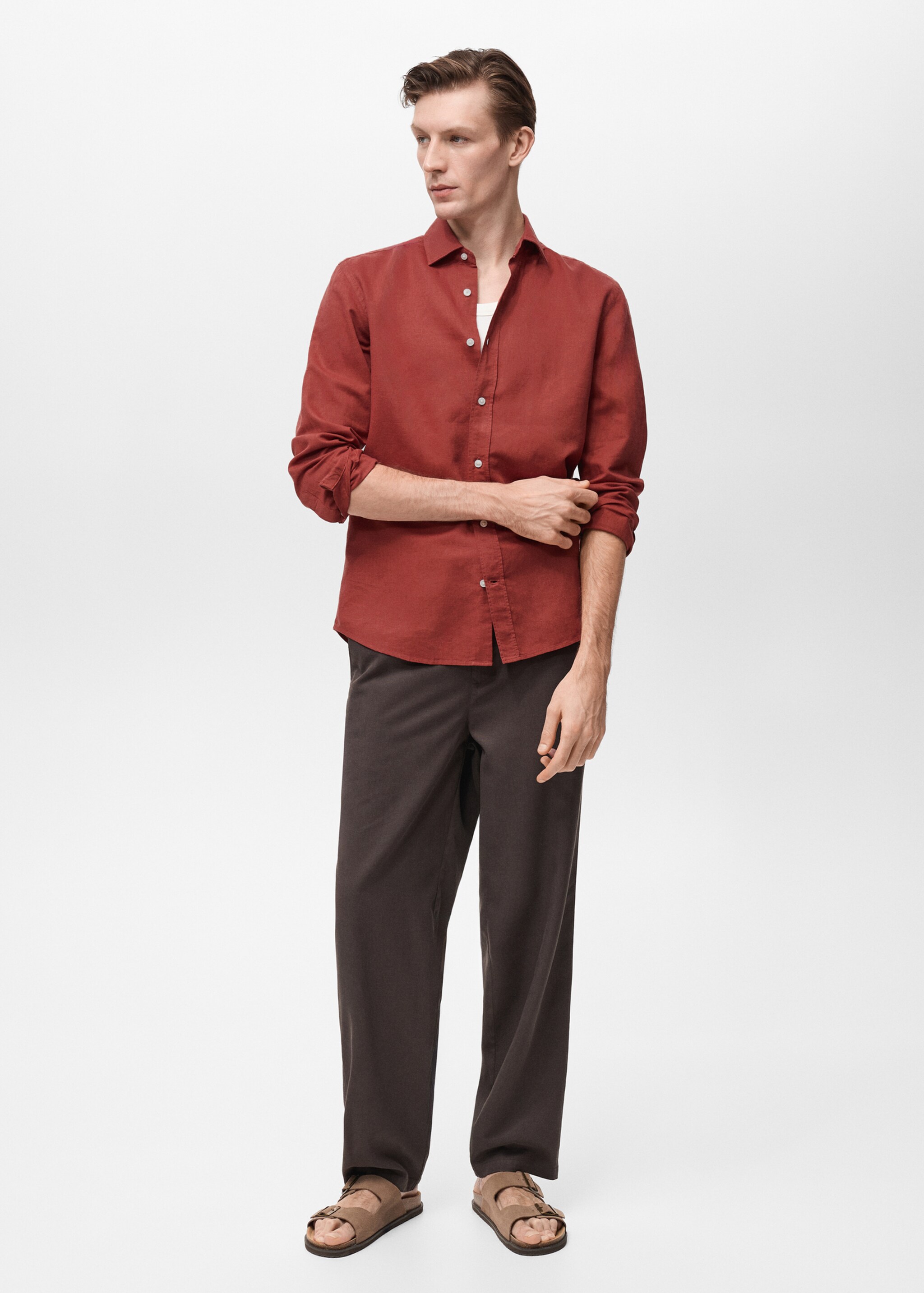Linen-blend shirt - General plane, Red. Ref: 87037891-00.