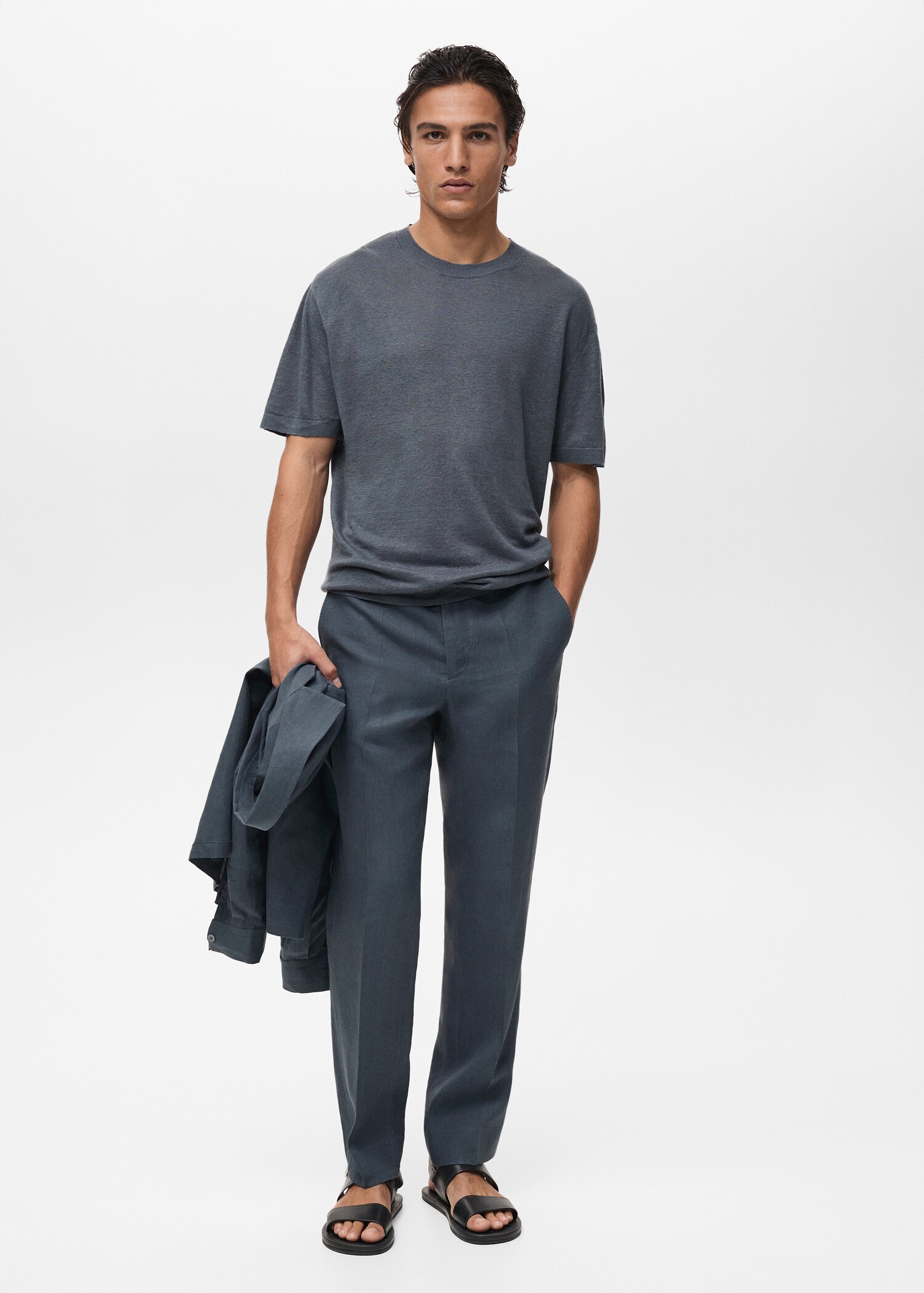 100% linen t-shirt with ribbed trim - General plane