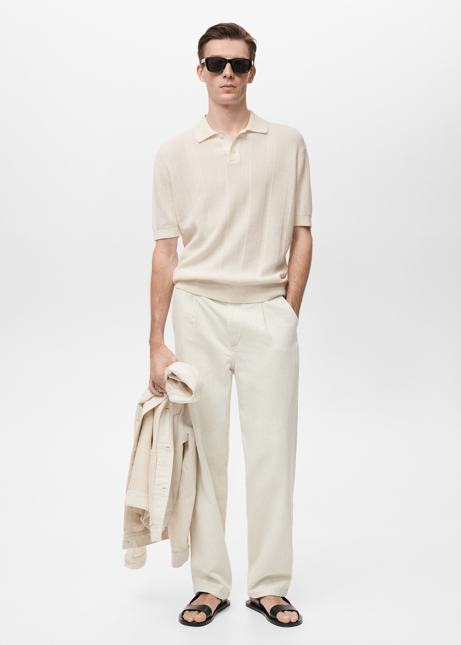 Striped openwork knitte polo shirt - General plane