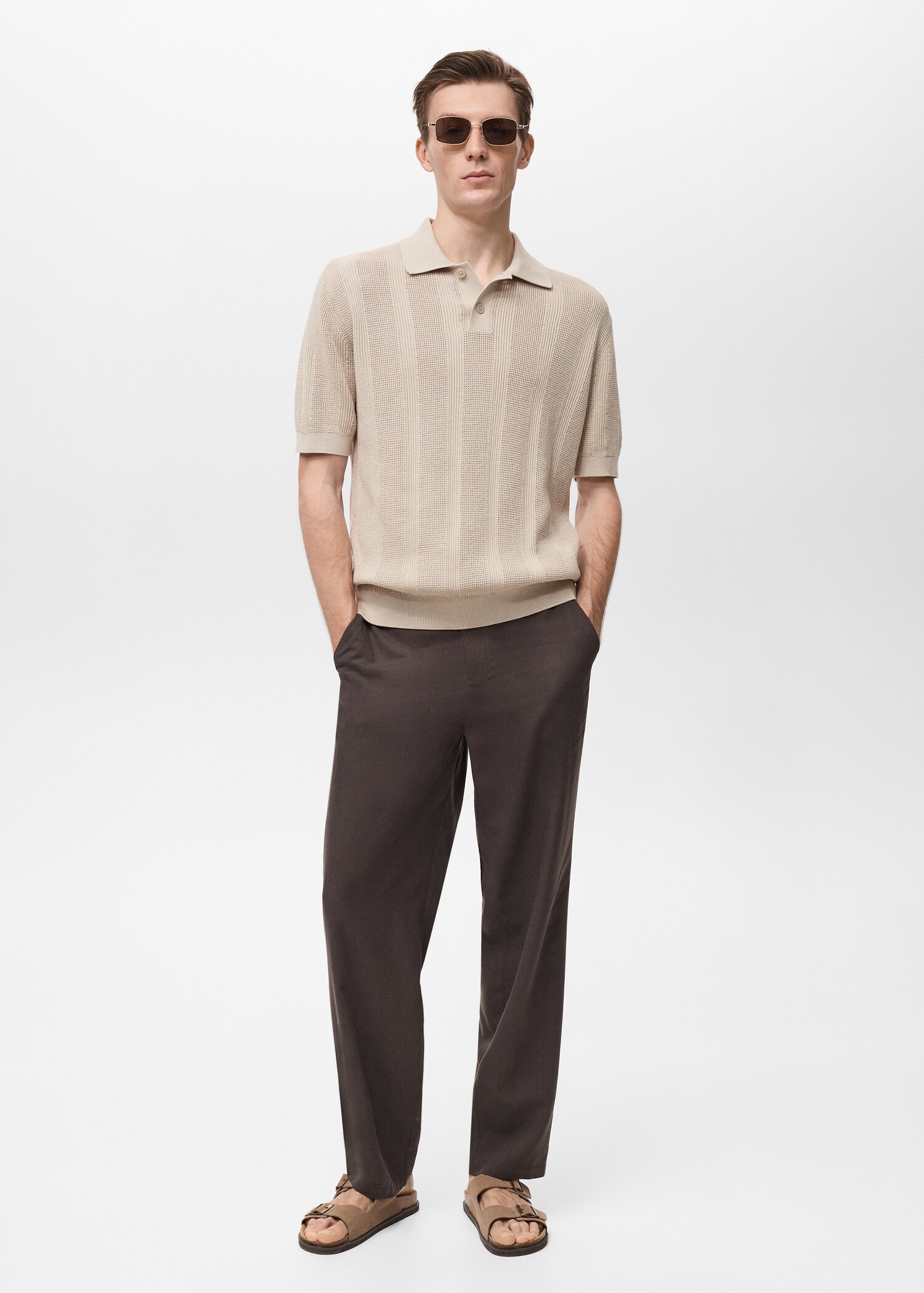 Striped openwork knitte polo shirt - General plane