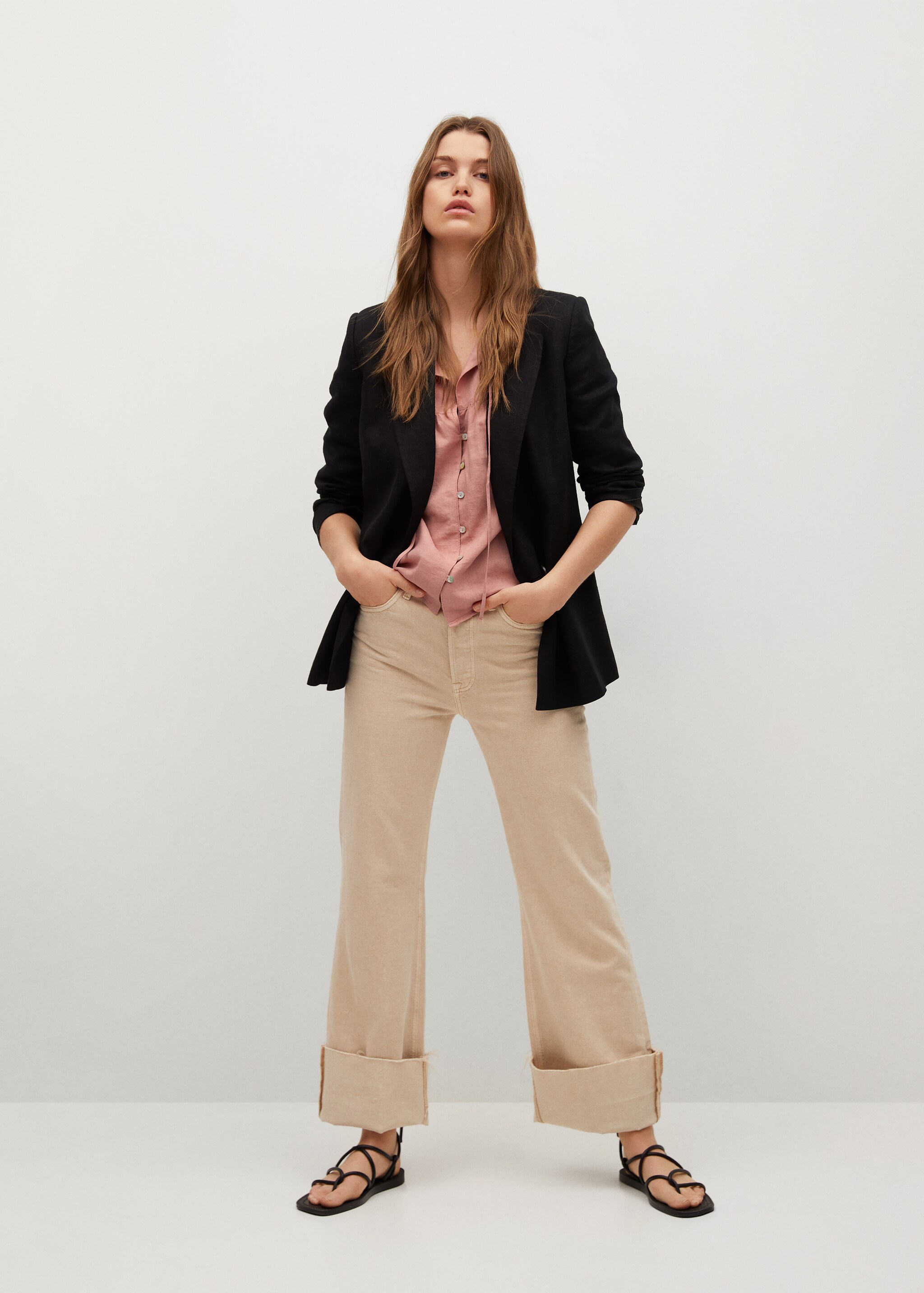 Button linen-blend blouse - General plane