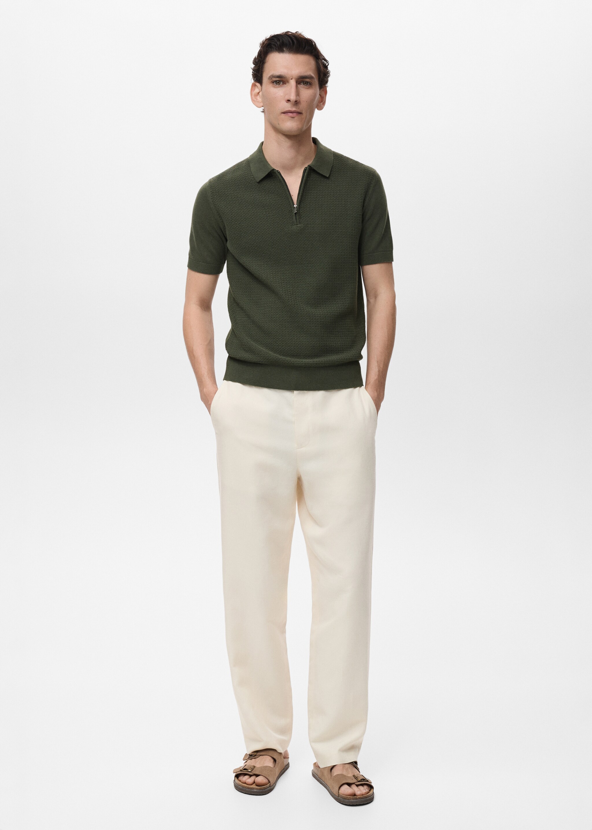 Openwork cotton knitte polo shirt - General plane, Khaki. Ref: 87039212-00.