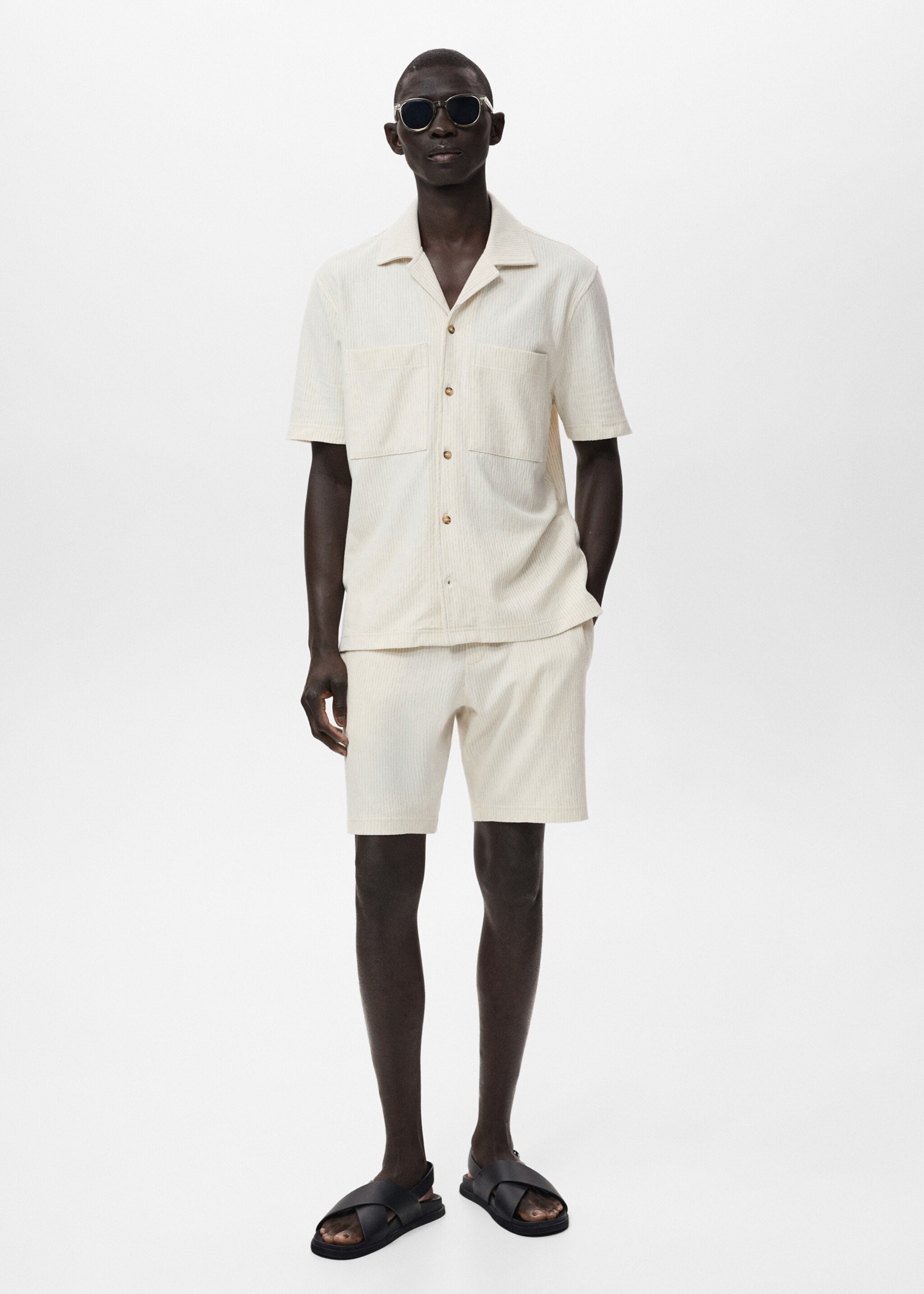 Gestreiftes Baumwollhemd - Allgemeine Ansicht, Elfenbeinweiß. Ref: 87039219-00.