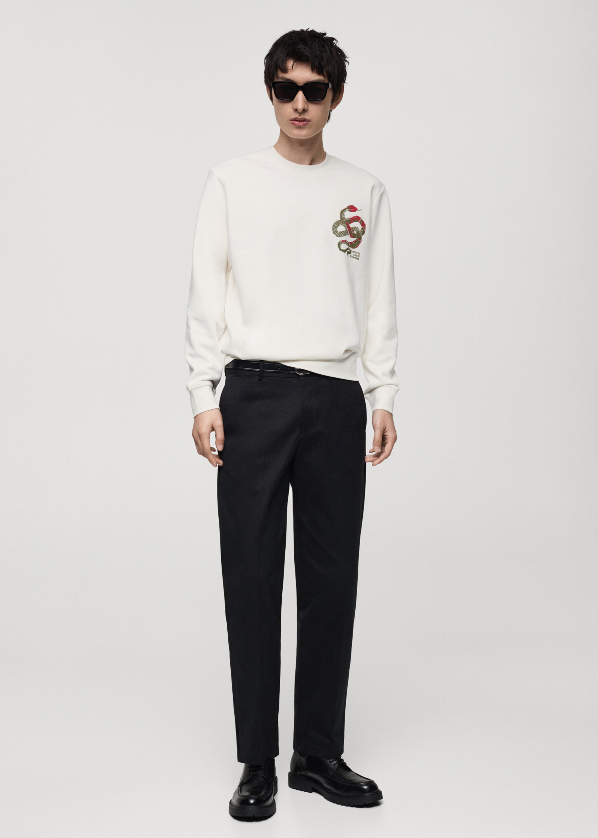 Sweatshirt aus 100 % Baumwolle mit Grafik-Print auf Brusthöhe - Allgemeine Ansicht, Cremeweiß. Ref: 87040251-00.