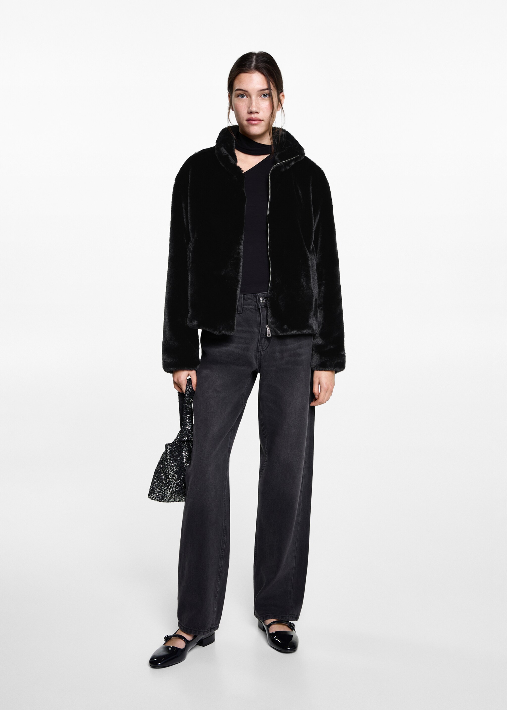 Abrigo pelo cremallera - Plano general, Negro. Ref: 87040259-00.