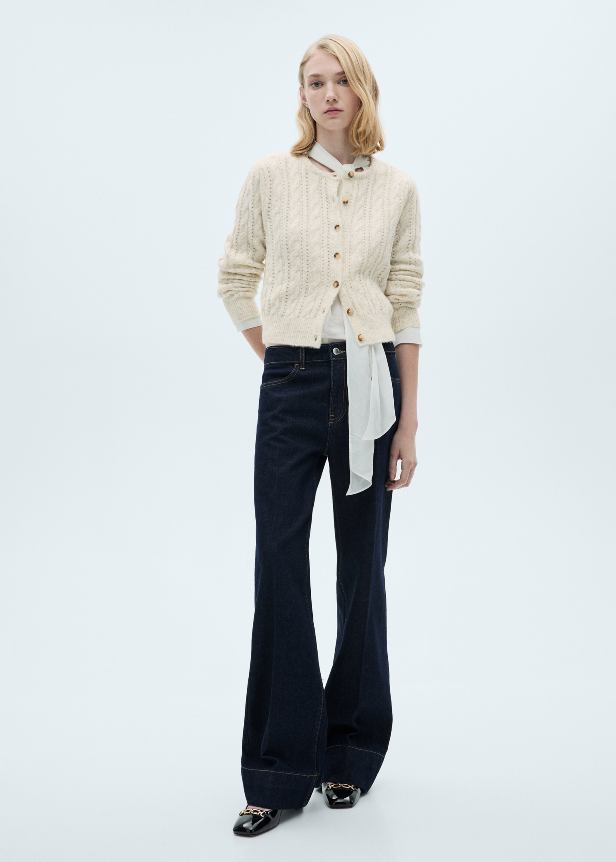 Cárdigan trenzado detalles calados - Plano general, Crudo. Ref: 87040353-00.