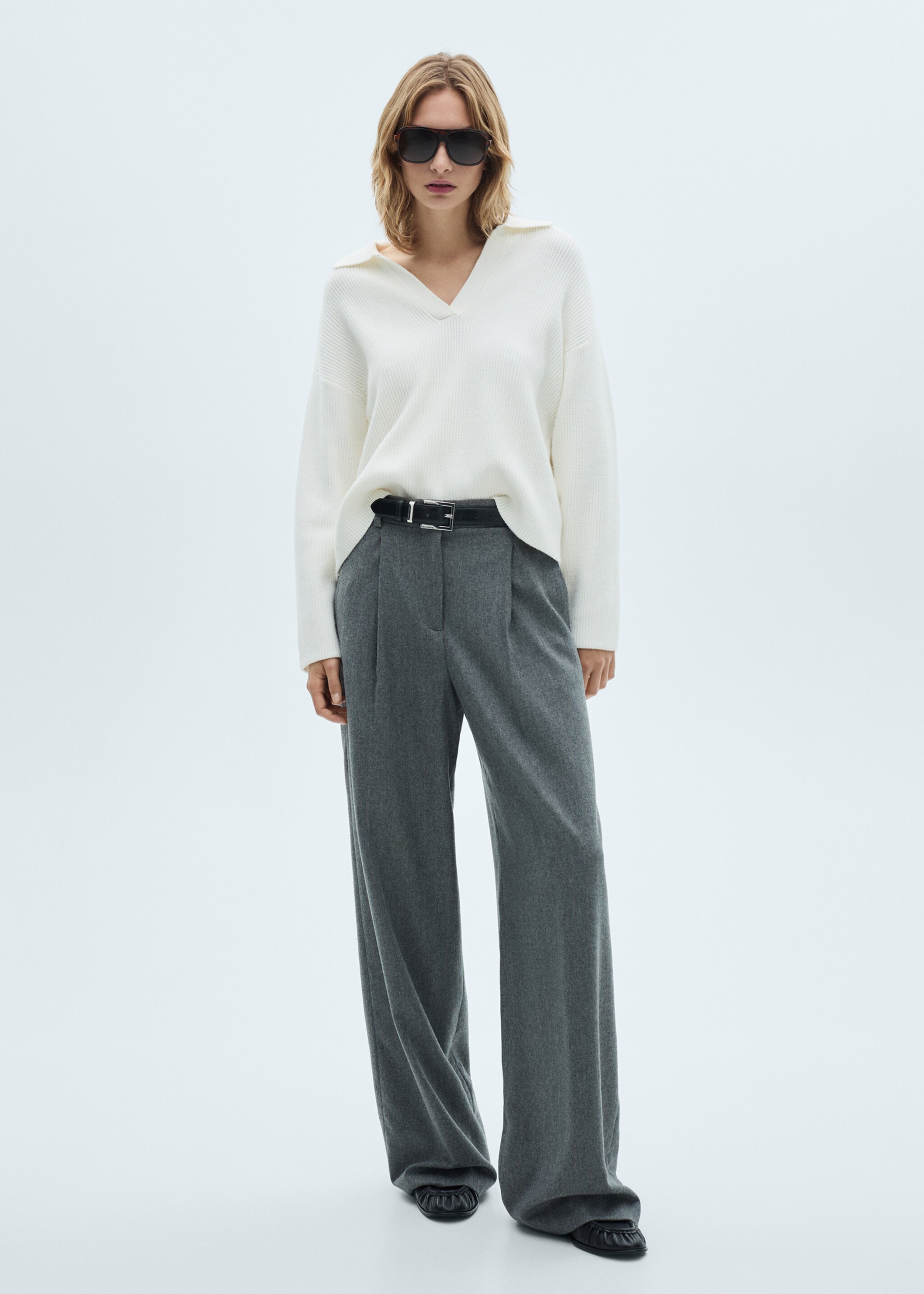 Strickpullover mit Poloshirt-Kragen - Allgemeine Ansicht, Ecru. Ref: 87040357-00.