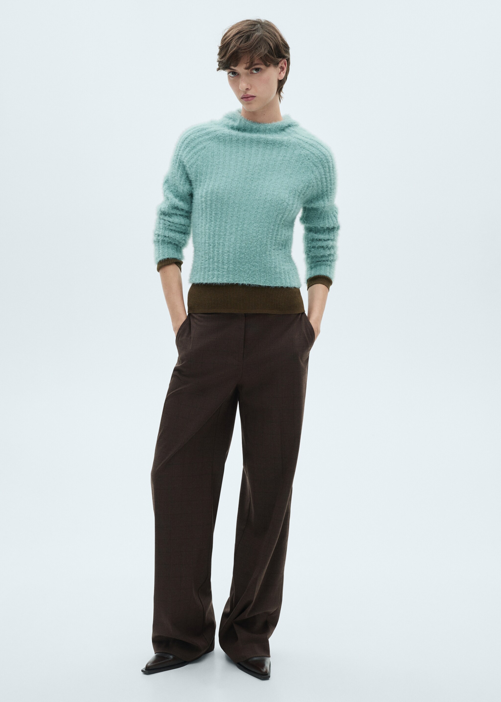 Faux-fur hooded sweater - General plane, Turquoise. Ref: 87040359-00.