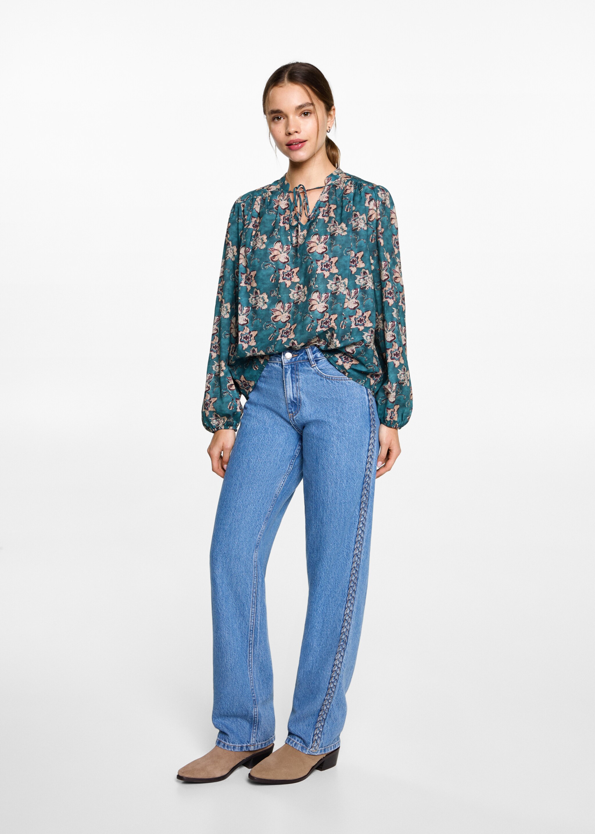 Floral print blouse - General plane, Turquoise. Ref: 87040377-00.