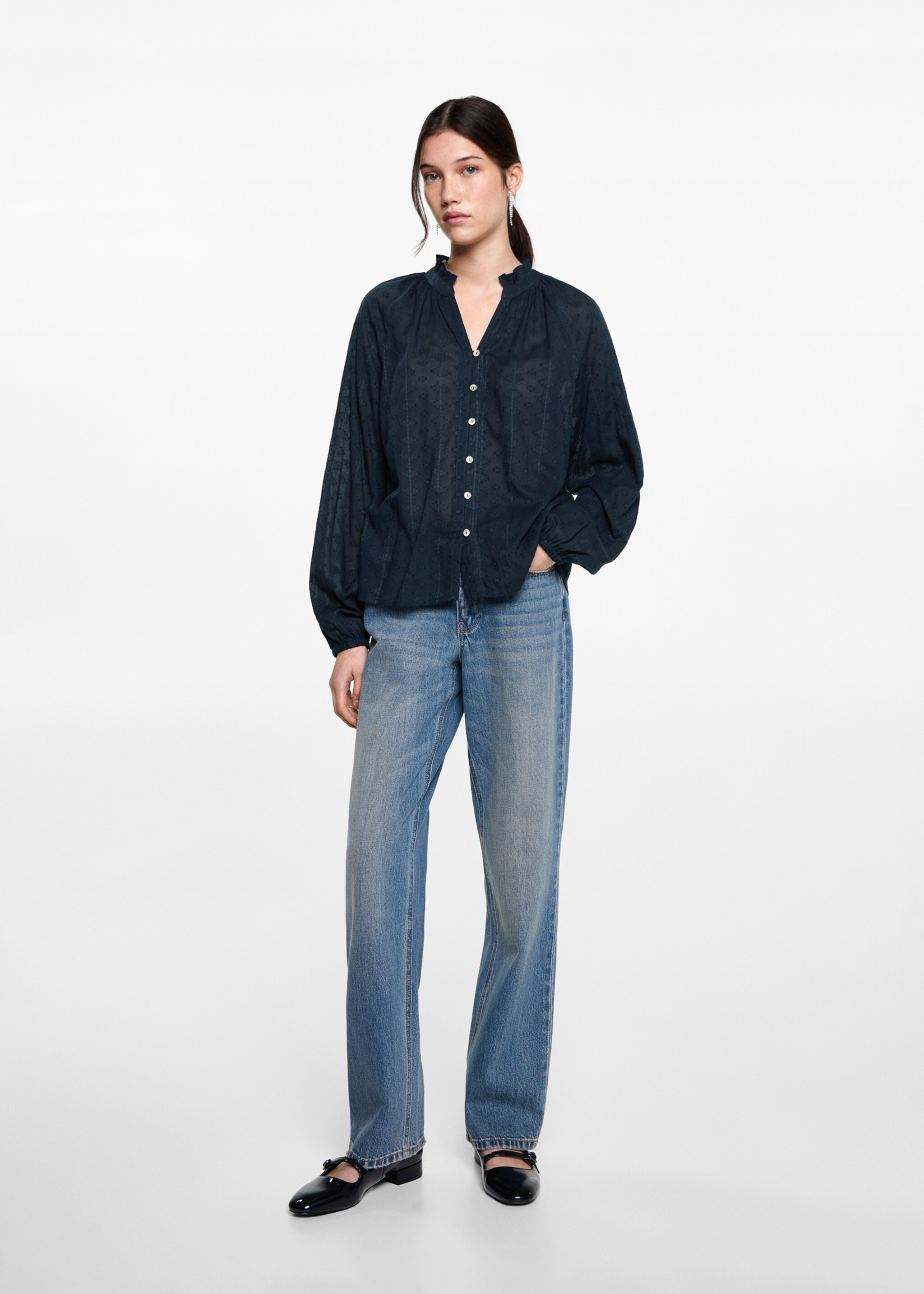 Textured embroidered blouse - General plane, Dark Navy. Ref: 87040429-00.