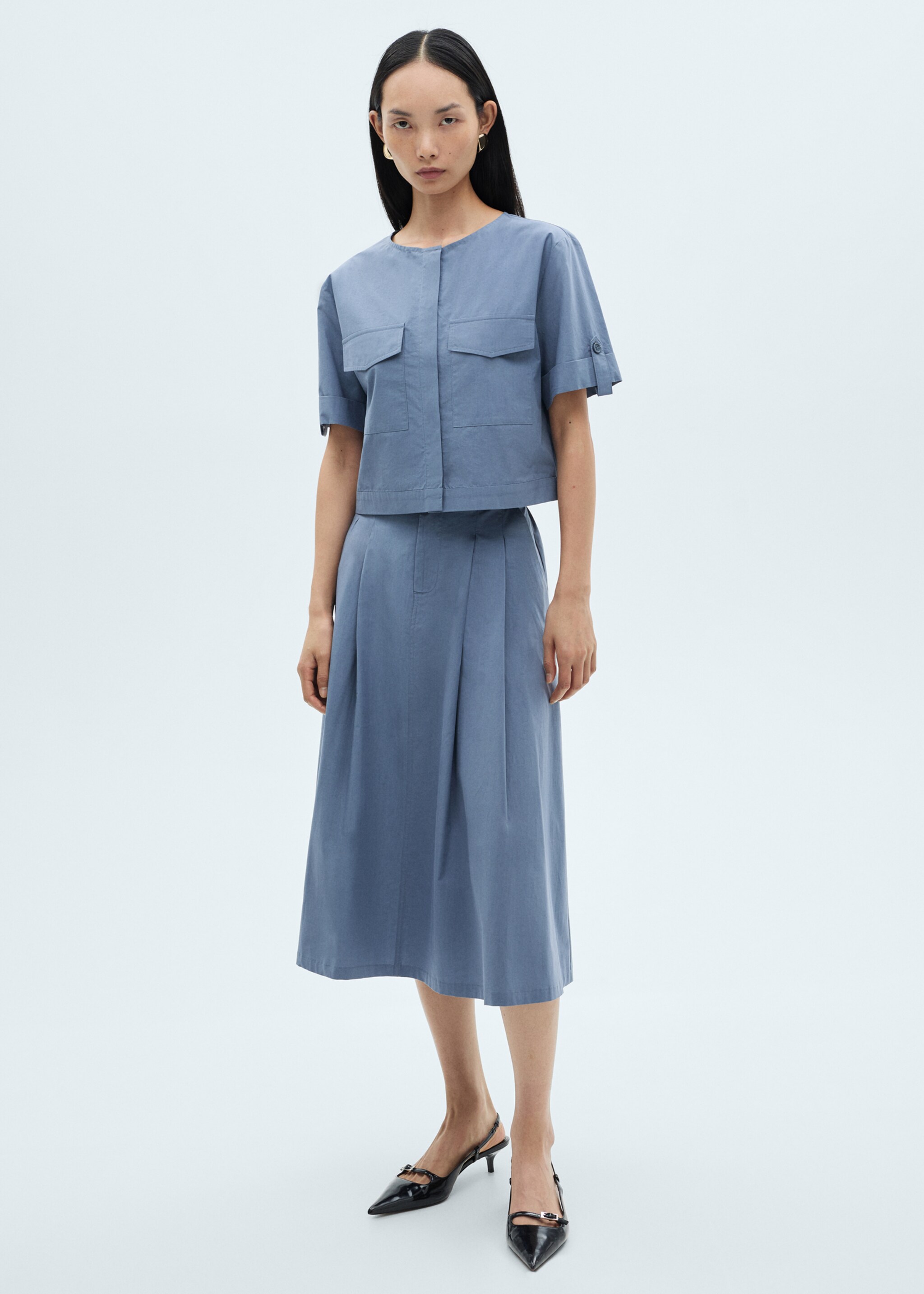 Baumwollbluse mit Taschen - Allgemeine Ansicht, Blau. Ref: 87040579-00.