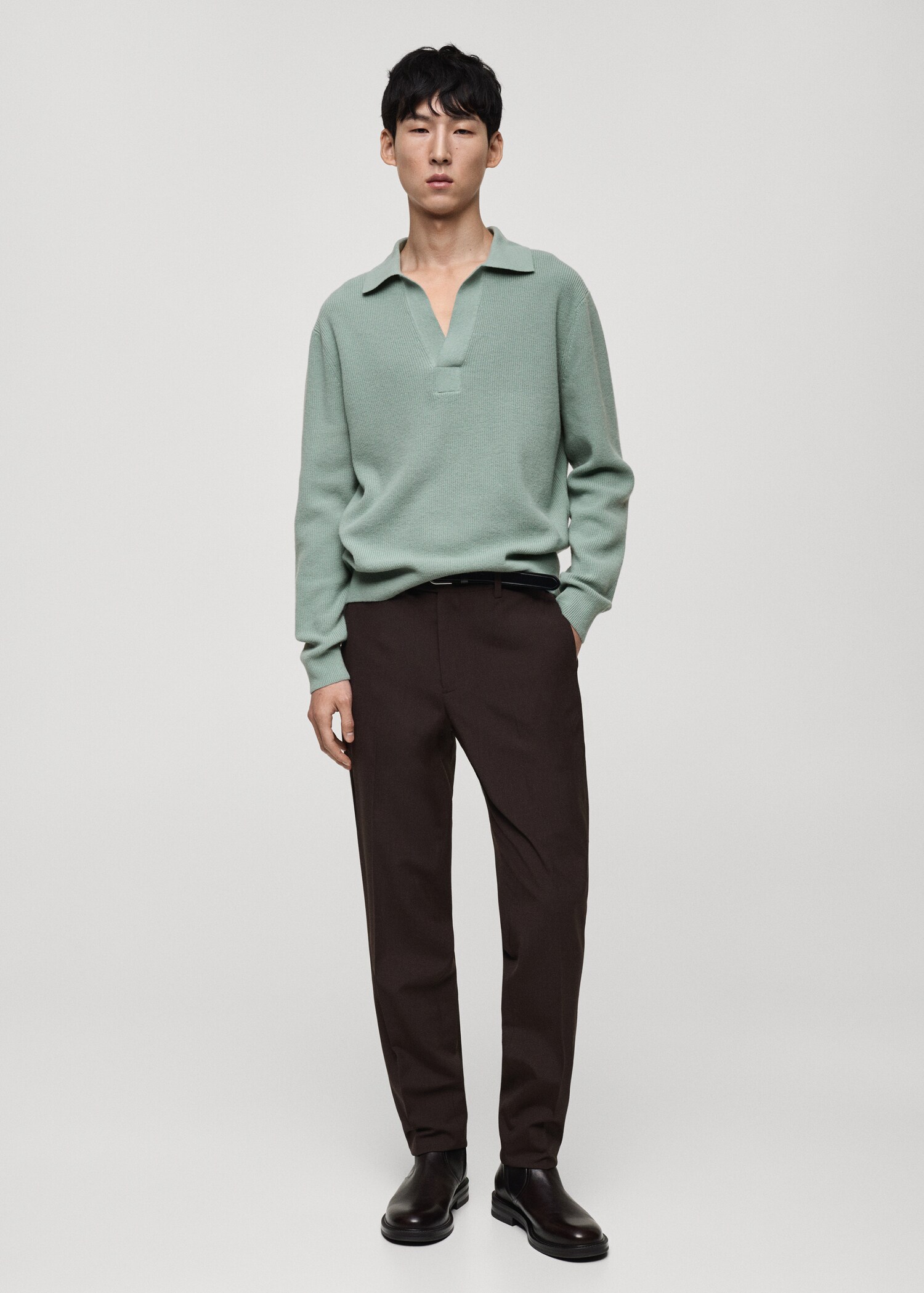 Knitted wool blend polo sweater - General plane