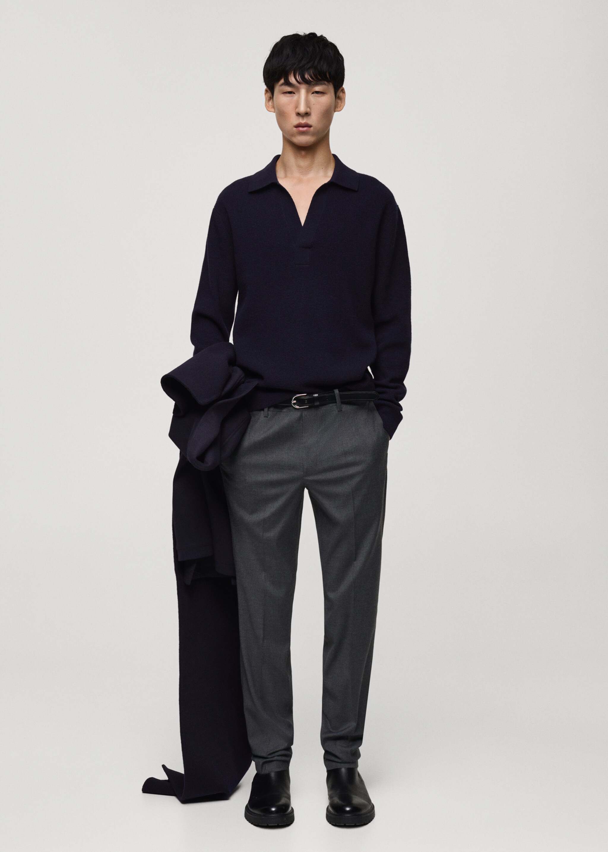 Knitted wool blend polo sweater - General plane, Dark Navy. Ref: 87040600-00.