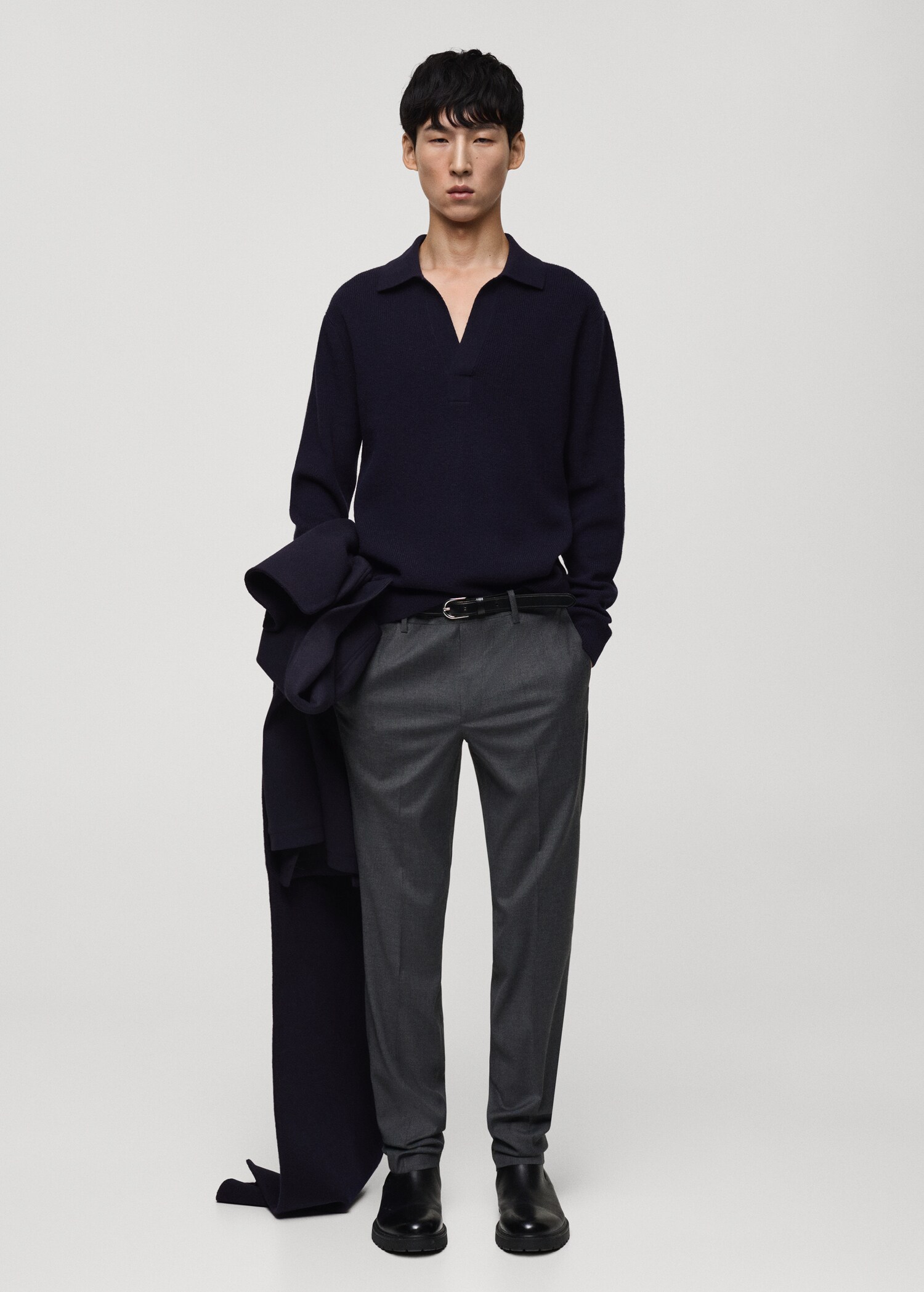 Knitted wool blend polo sweater - General plane