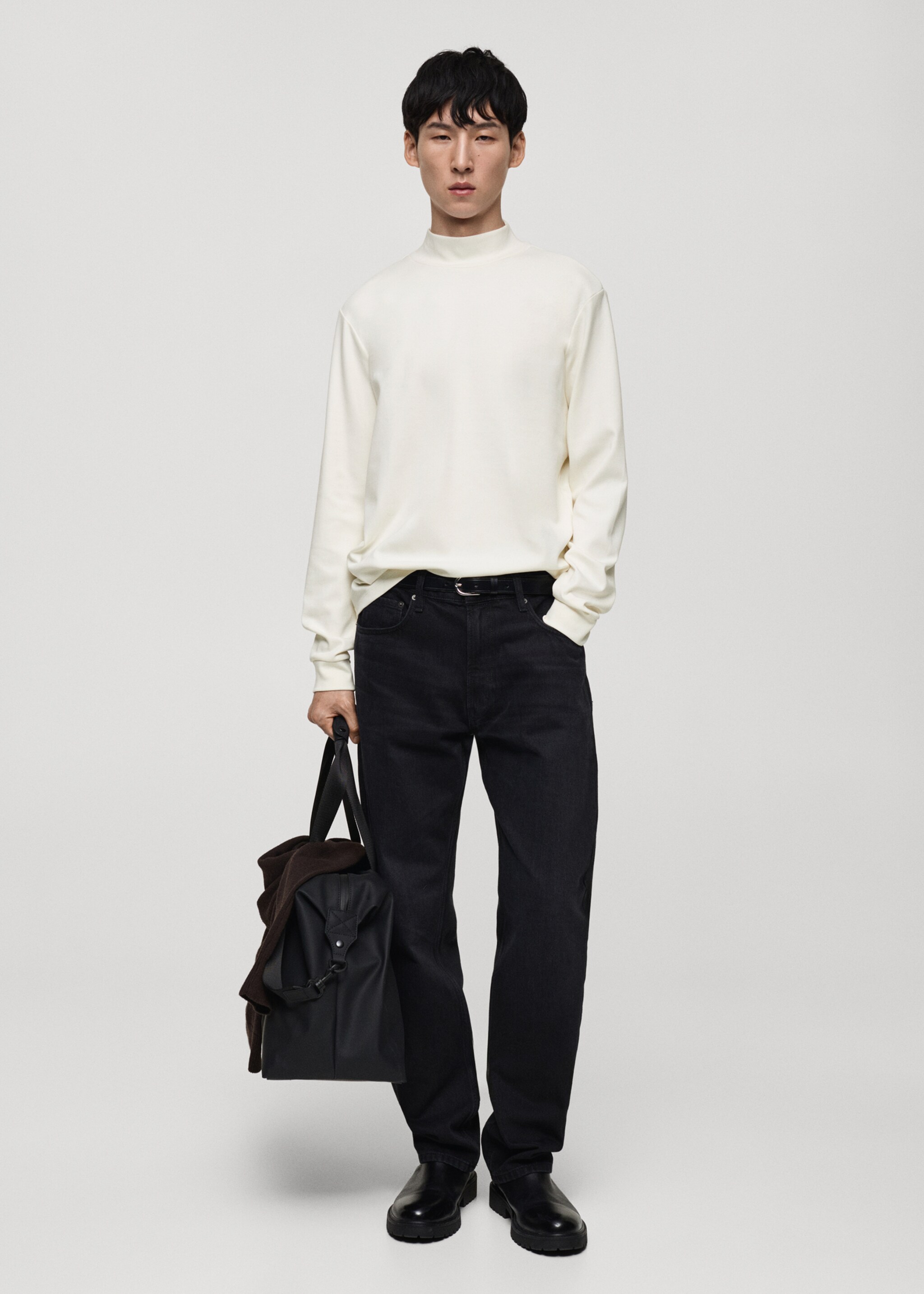 Langärmliges T-Shirt mit halbhohem Kragen - Allgemeine Ansicht, Ecru. Ref: 87040601-00.