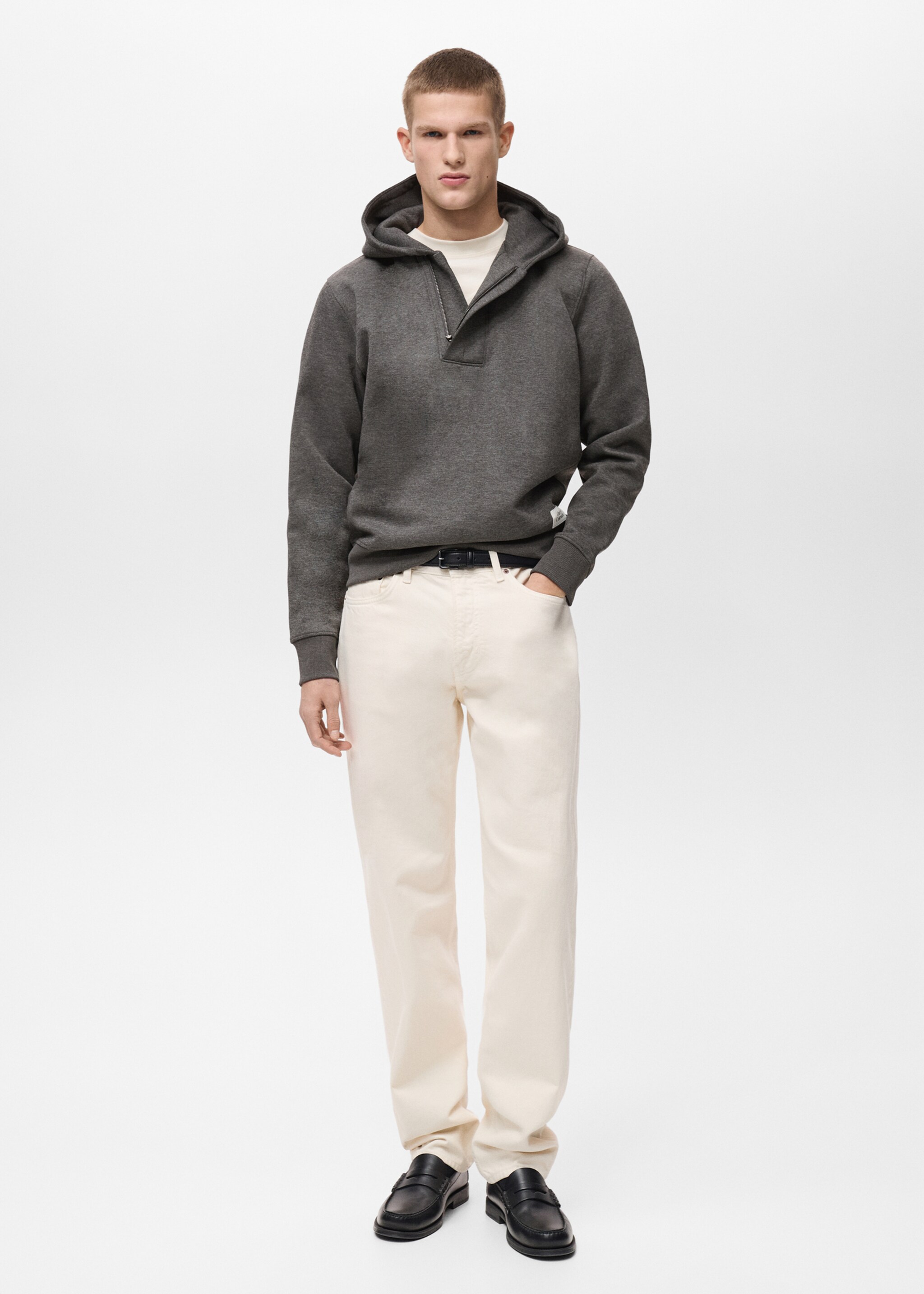 Hoodie mit Zip-Kragen - Allgemeine Ansicht, Mittelgrau meliert. Ref: 87040603-00.