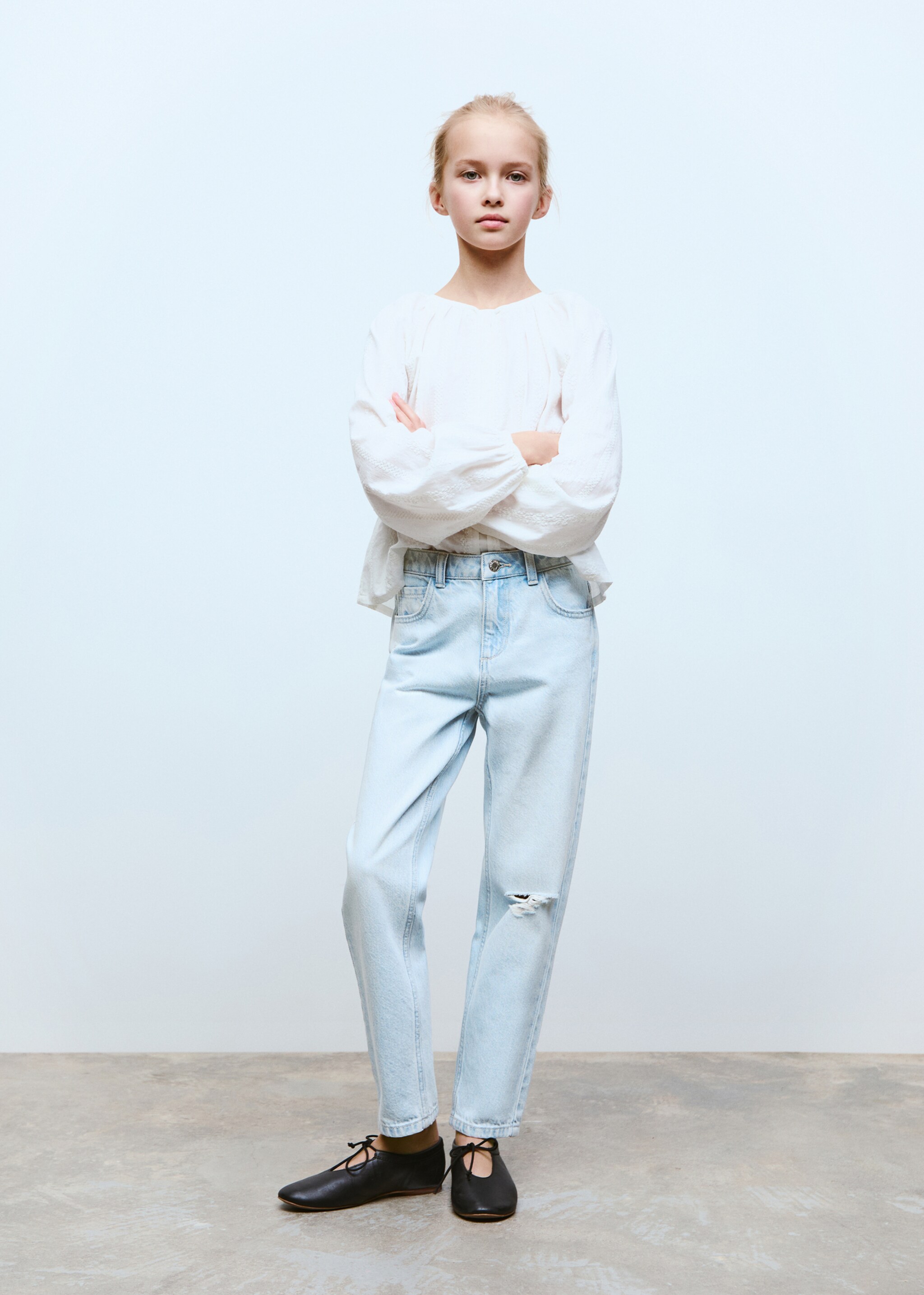 Mom fit decorative rips jeans - General plane, Light Blue. Ref: 87040617-00.