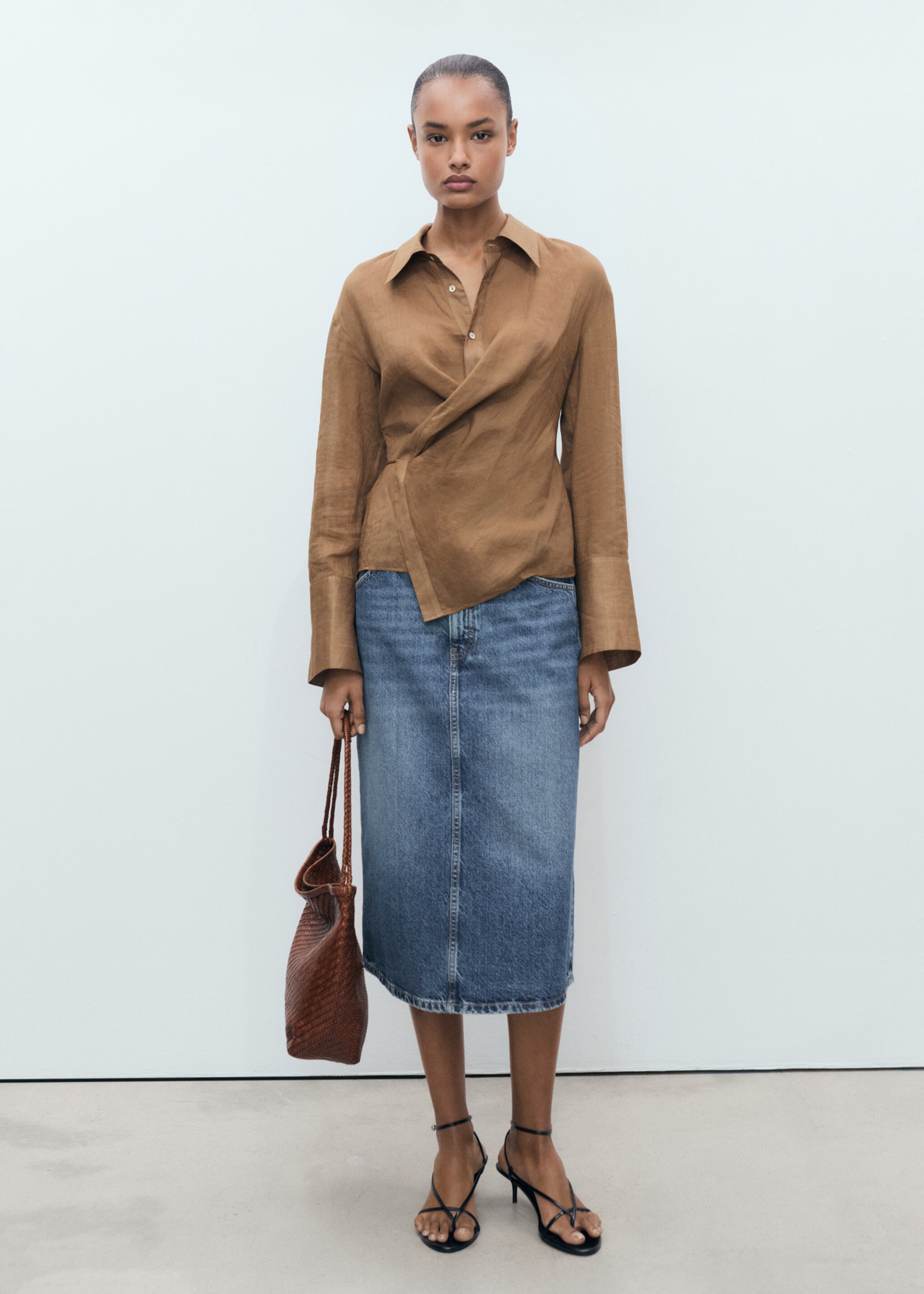 Denim midi-skirt - General plane, Dark Blue. Ref: 87040637-00.