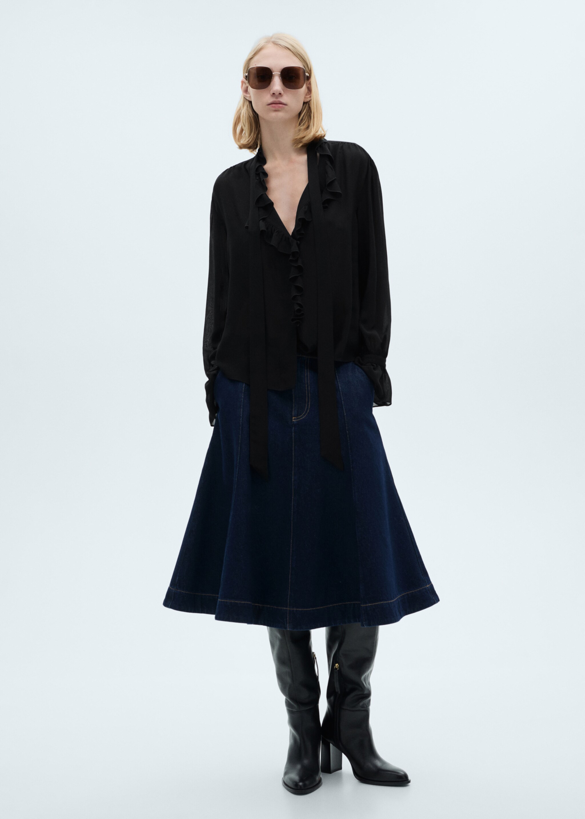 Flared denim skirt - General plane, Open Blue. Ref: 87040653-00.