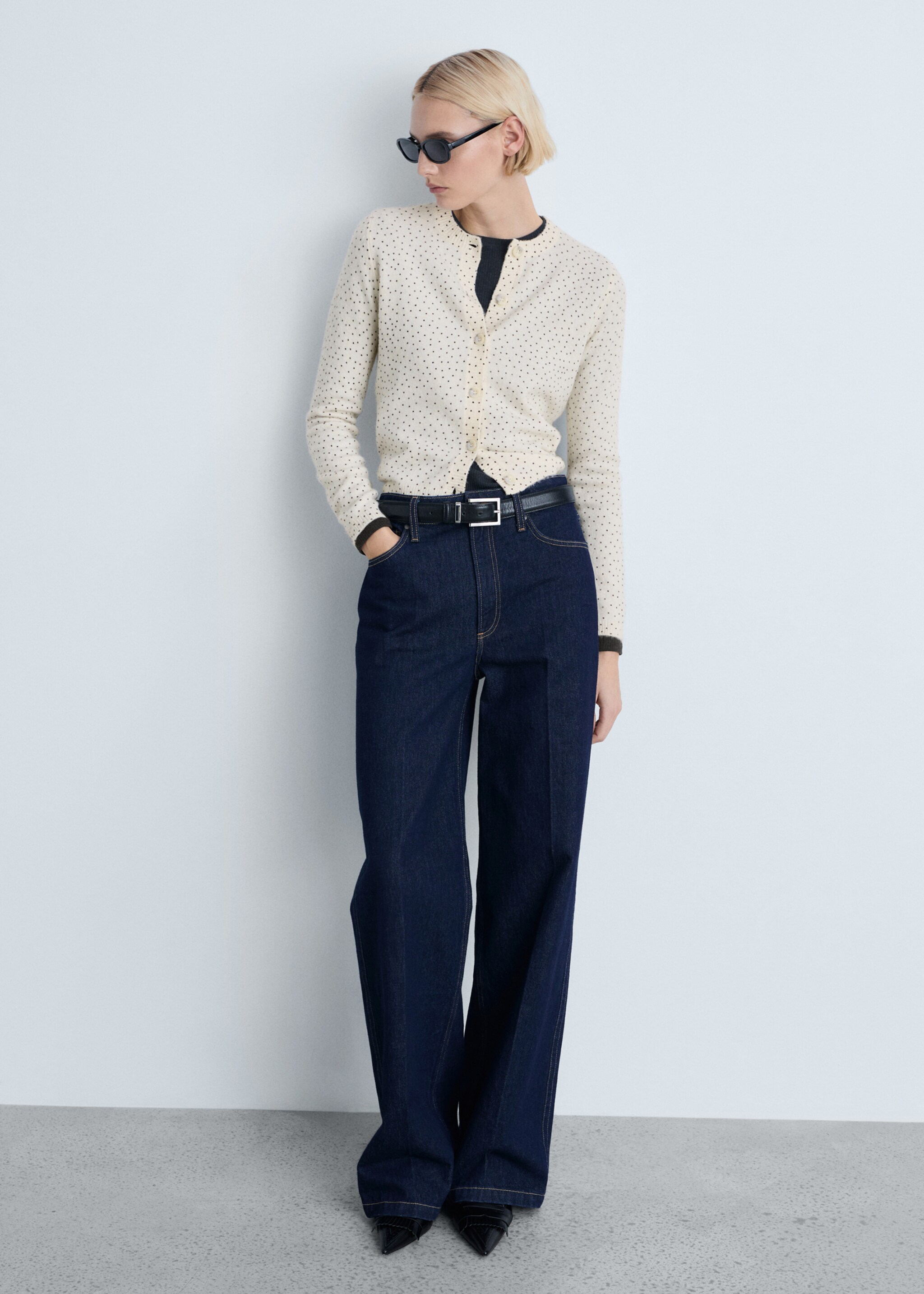 Polka-dot knitted cardigan - General plane, Ecru. Ref: 87043271-00.