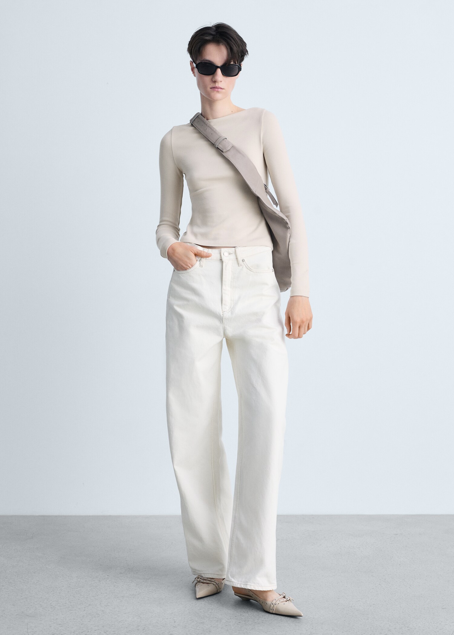 Baumwoll-T-Shirt mit Bateau-Ausschnitt - Allgemeine Ansicht