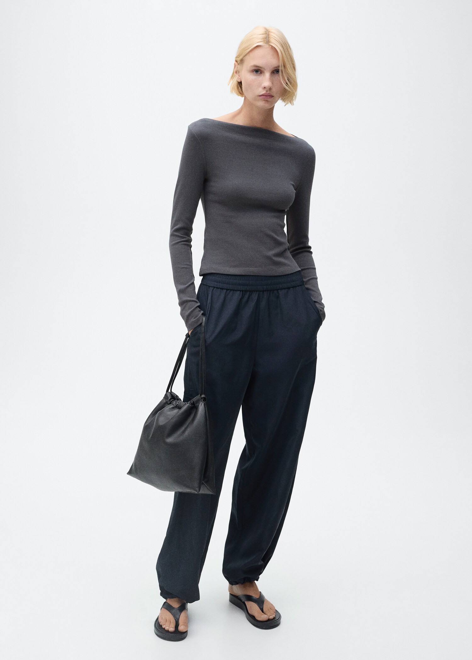 Baumwoll-T-Shirt mit Bateau-Ausschnitt - Allgemeine Ansicht