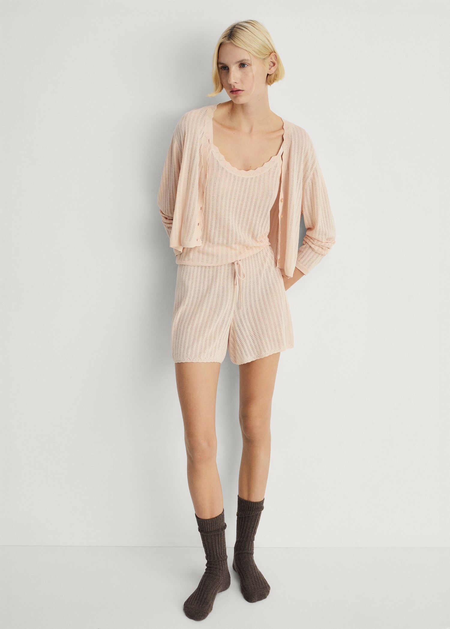 Short de pyjama détail en maille ajourée - Plan général