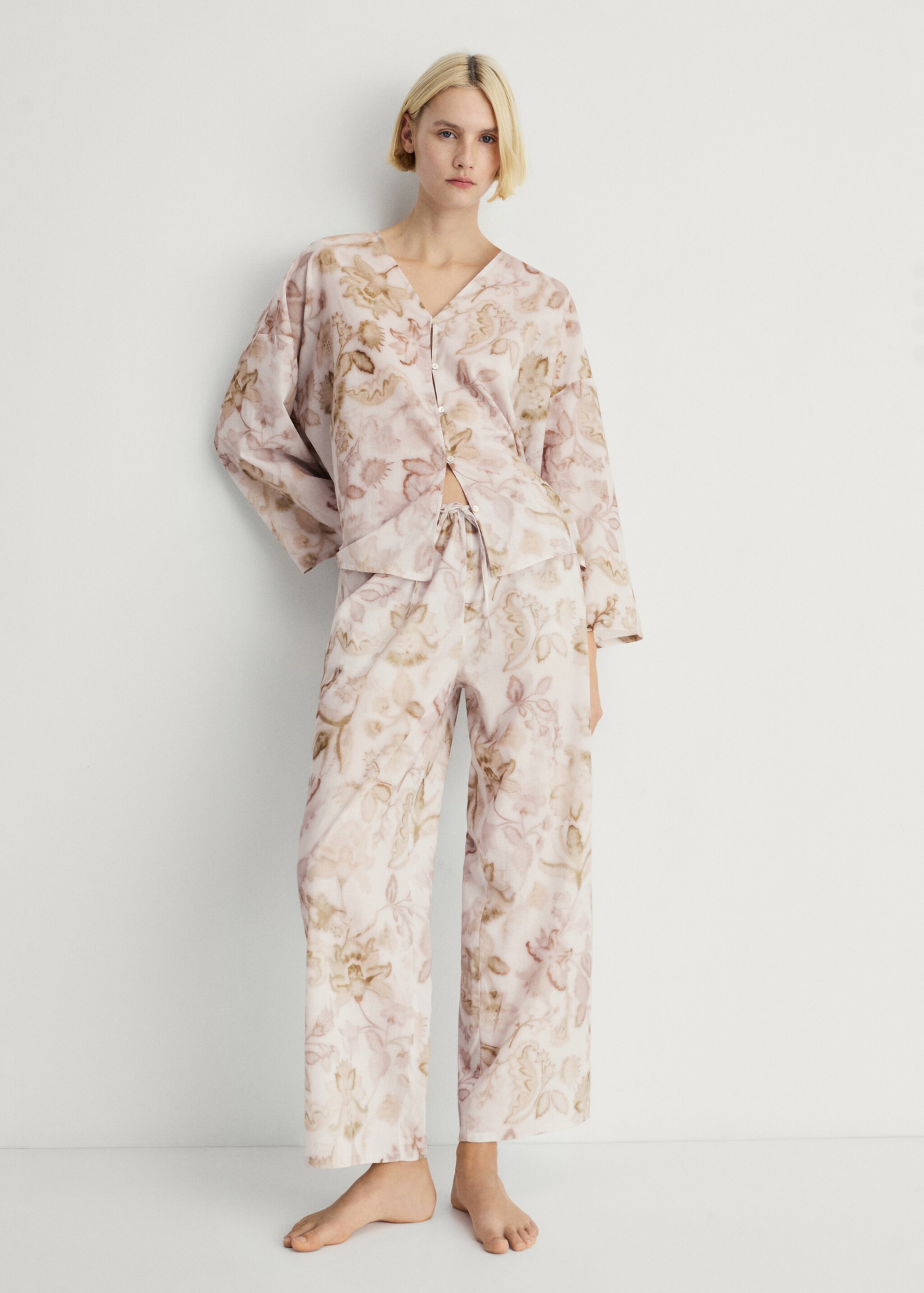 Pyjama trousers with floral detail - General plane, Light/Pastel Grey. Ref: 87044068-00.