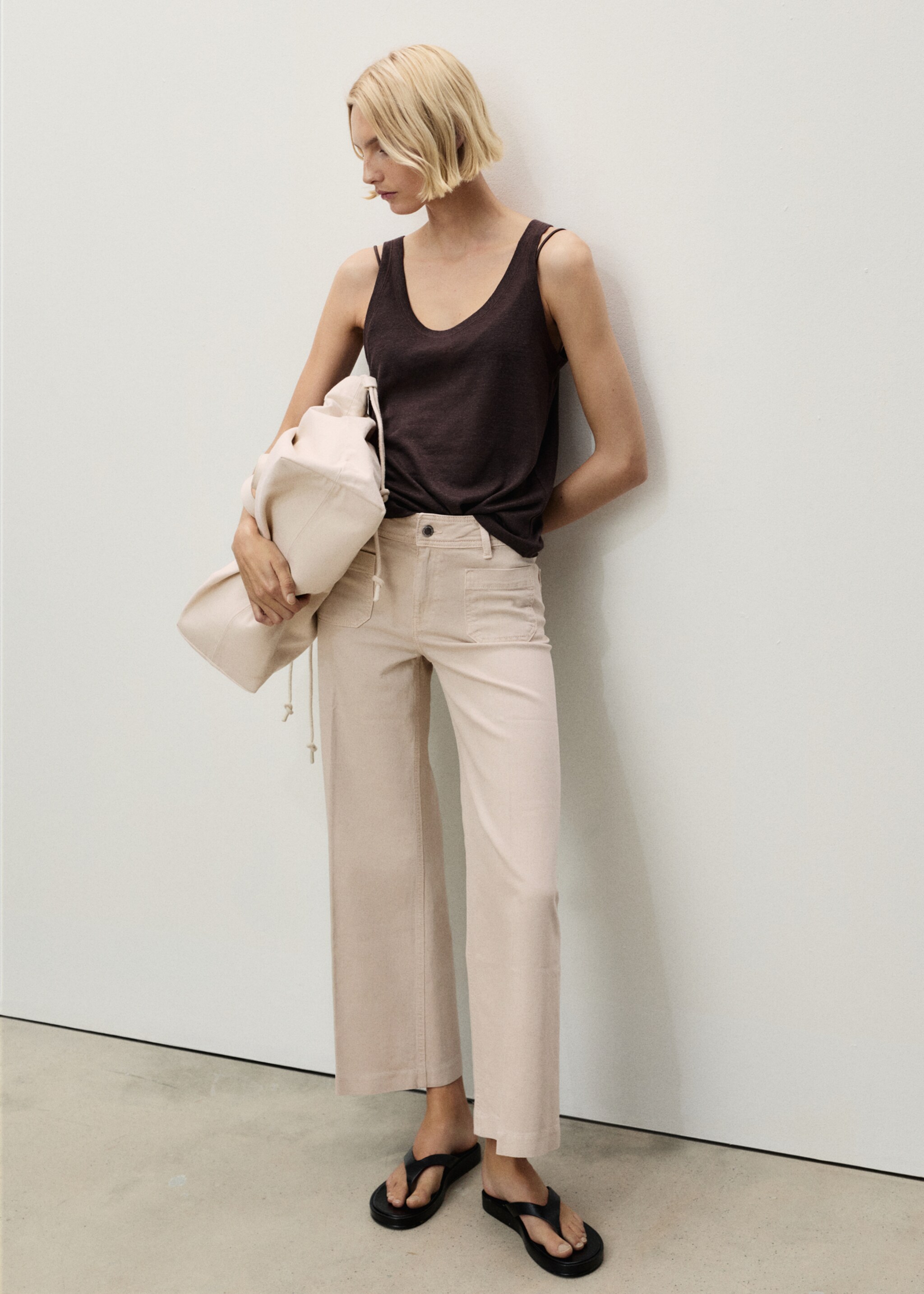 Wide leg jeans with pockets - General plane, Sand. Ref: 87044071-00.