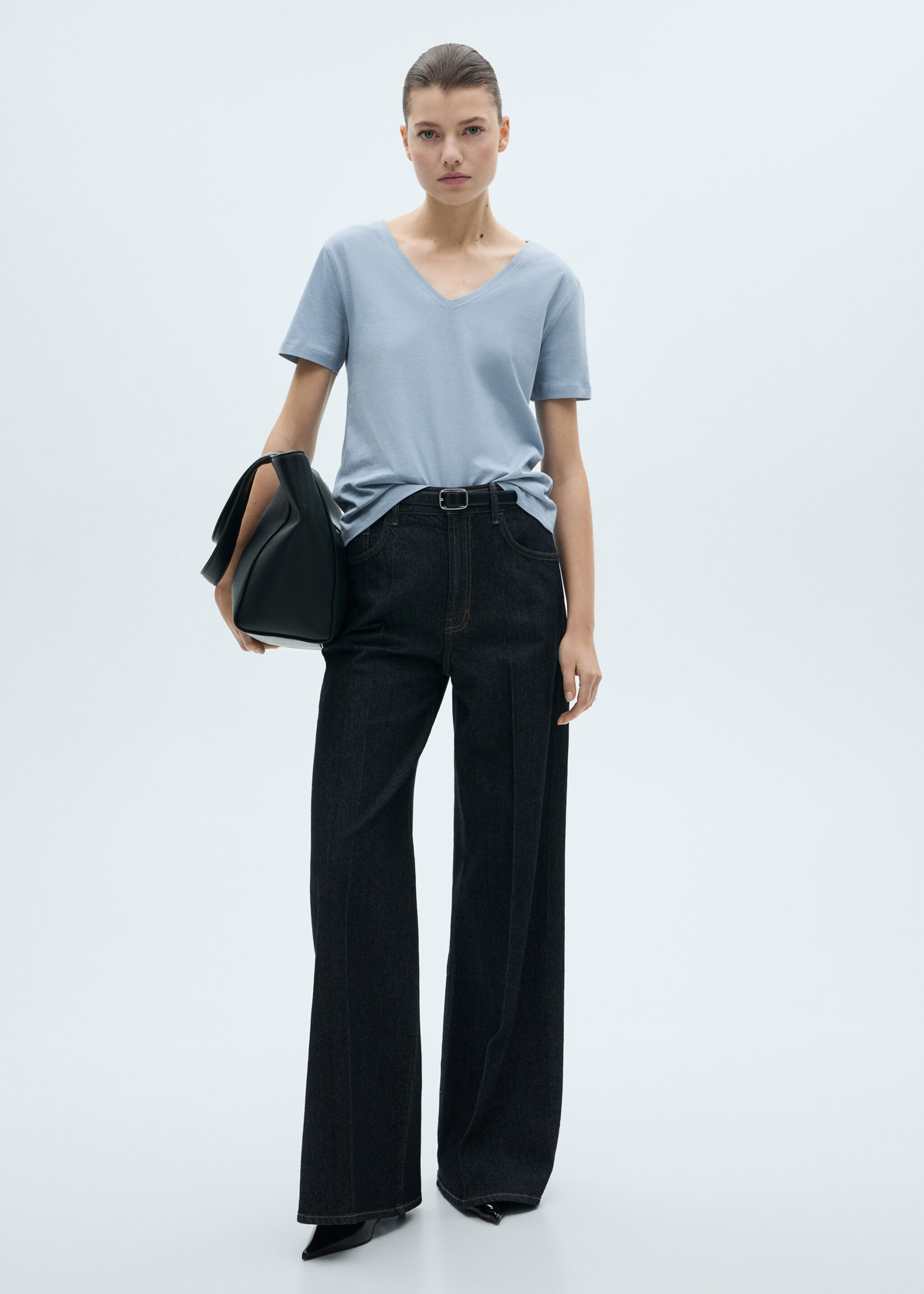 V-neck cotton T-shirt - General plane, Sky Blue. Ref: 87044074-00.