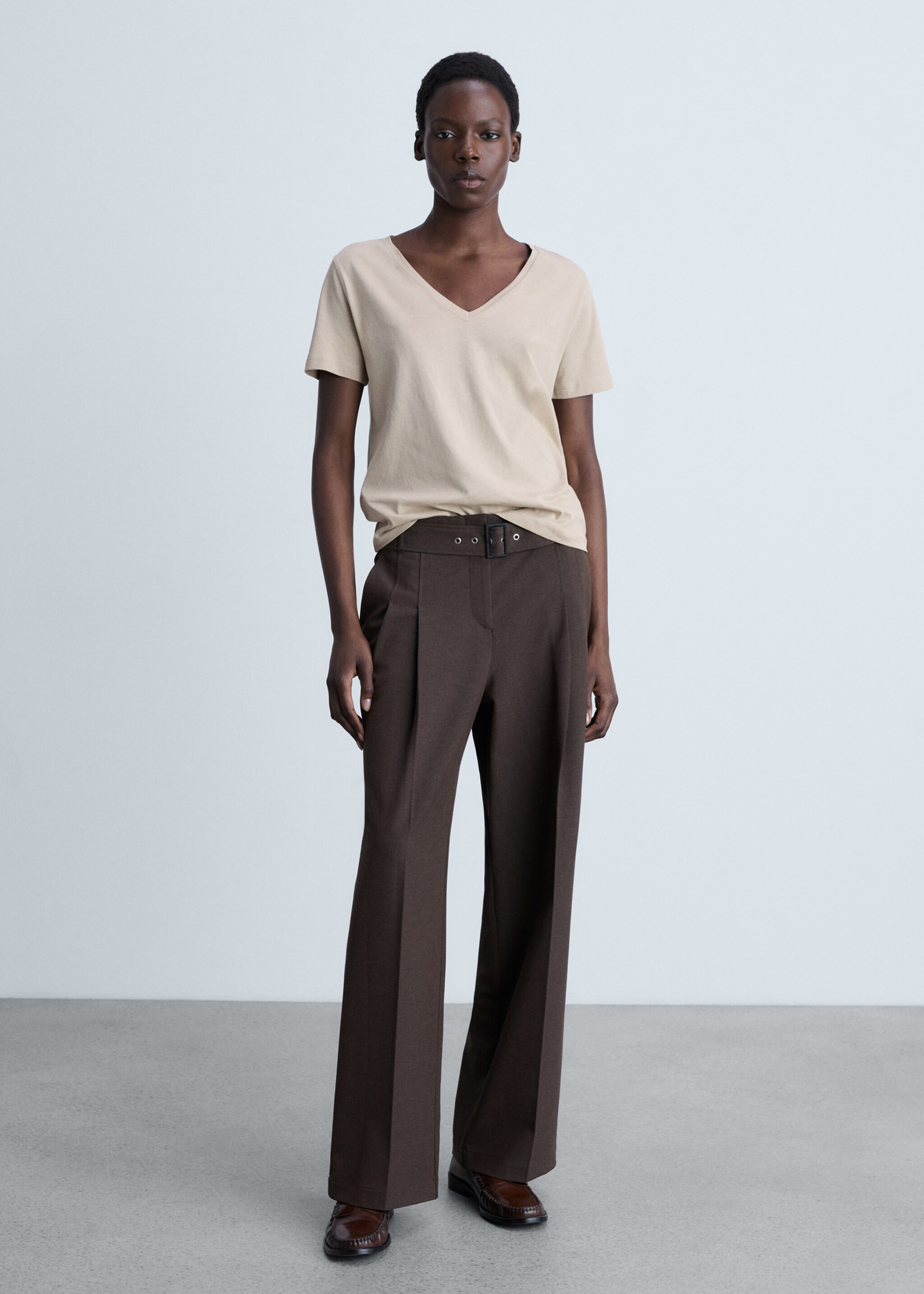 V-neck cotton T-shirt - General plane, Beige. Ref: 87044075-00.