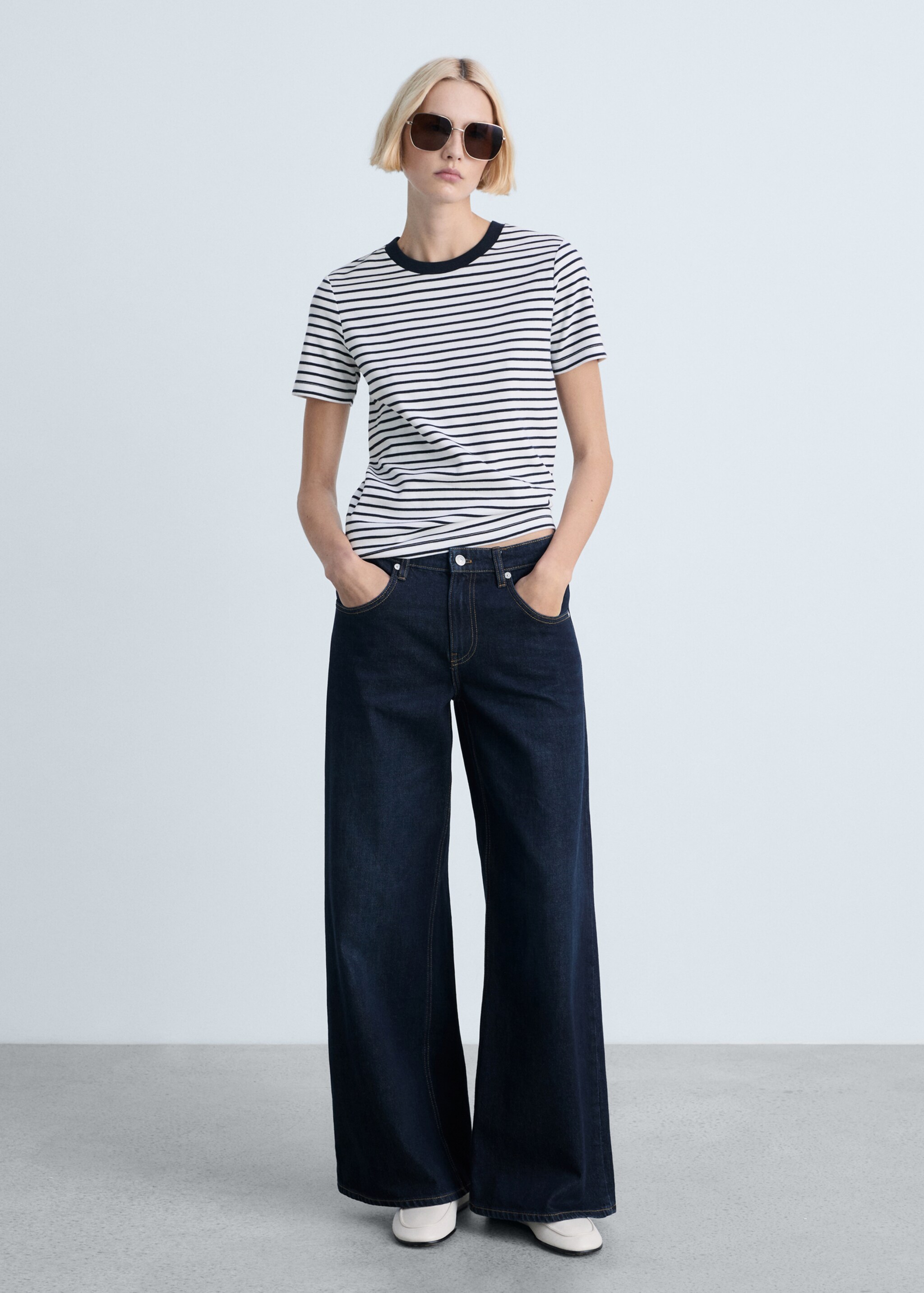 Camiseta algodón manga corta rayas - Plano general, Azul. Ref: 87044081-00.