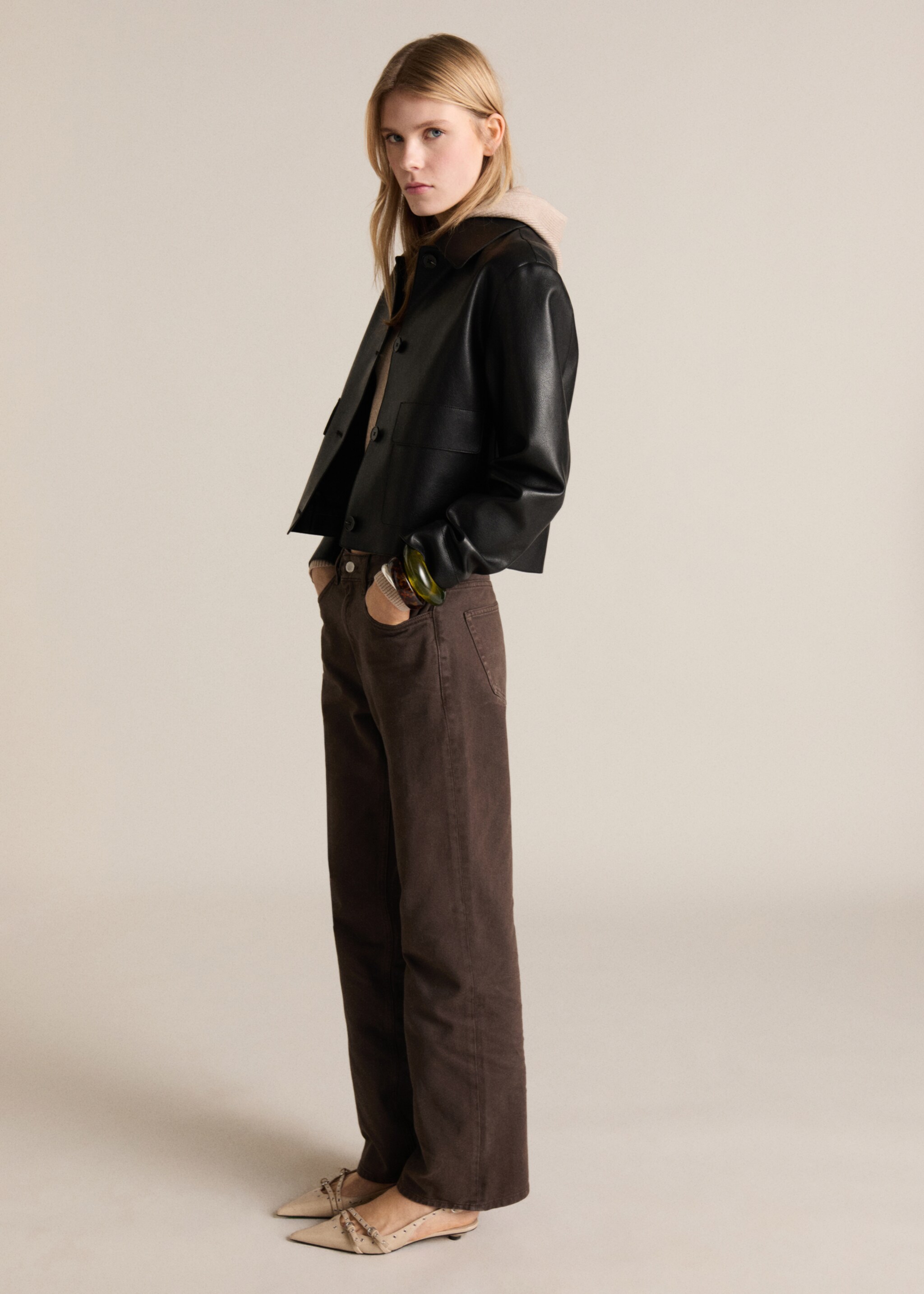 High waist straight jeans - General plane, Chocolate. Ref: 87044095-00.