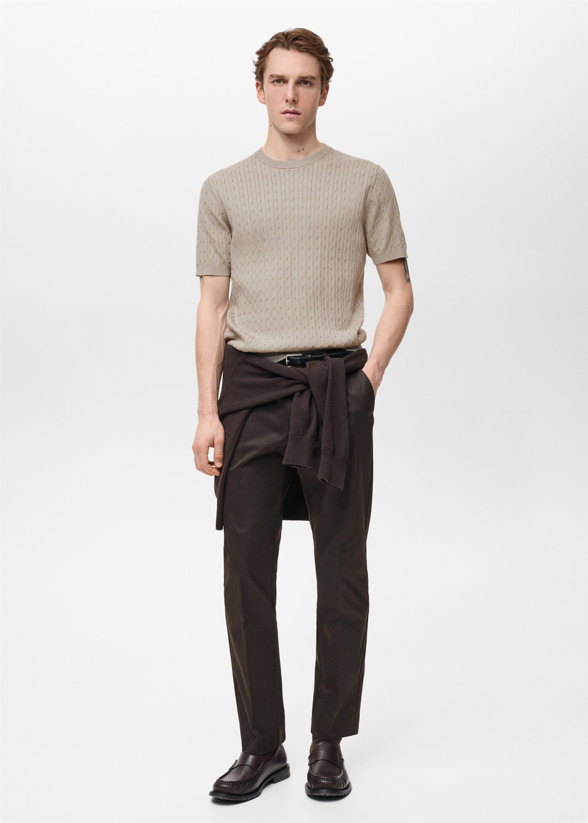 Braided fine-knit t-shirt - General plane, Ice Grey. Ref: 87044411-00.