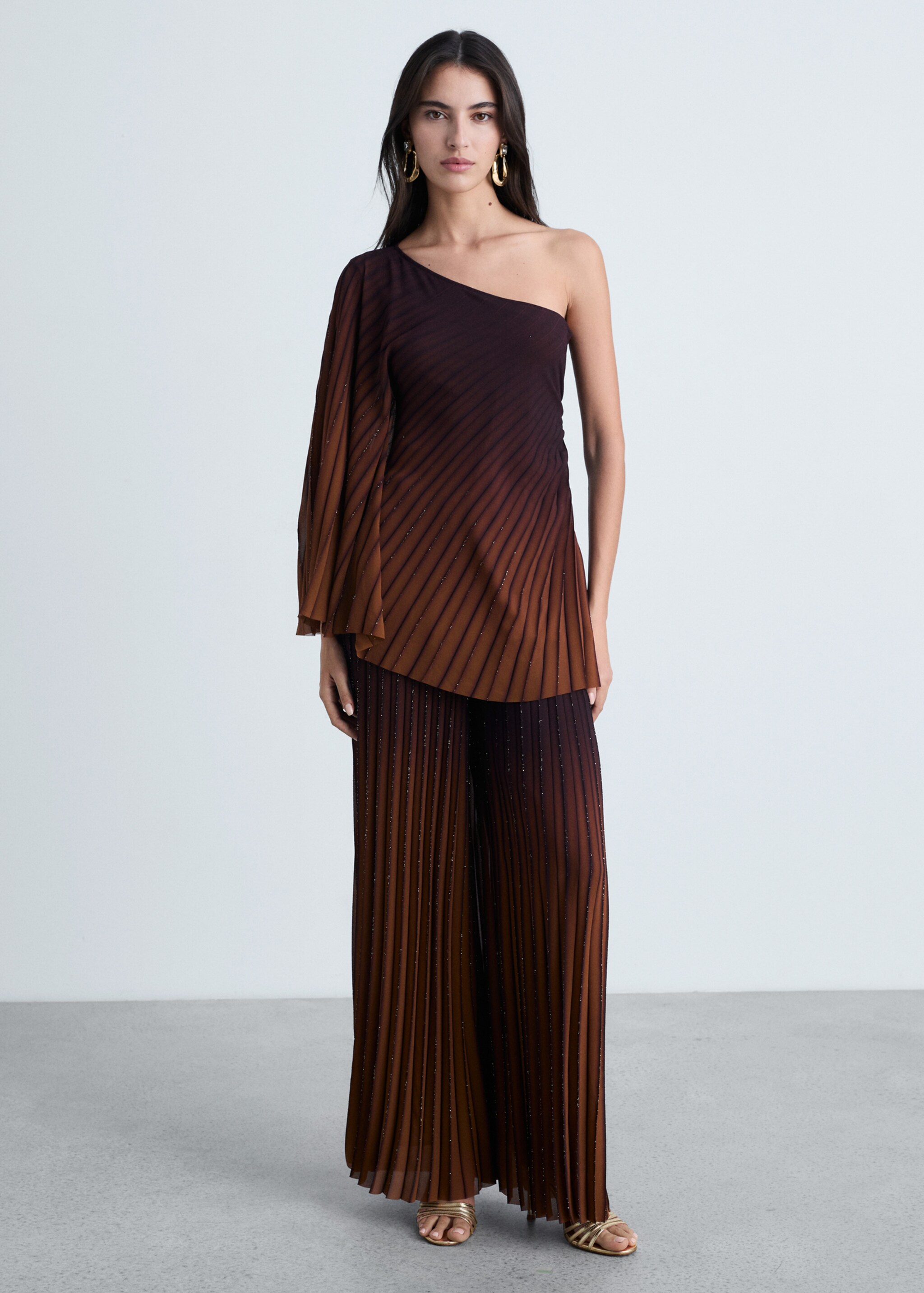 Blouse asymétrique plissée - Plan général, Café. Ref: 87044782-00.