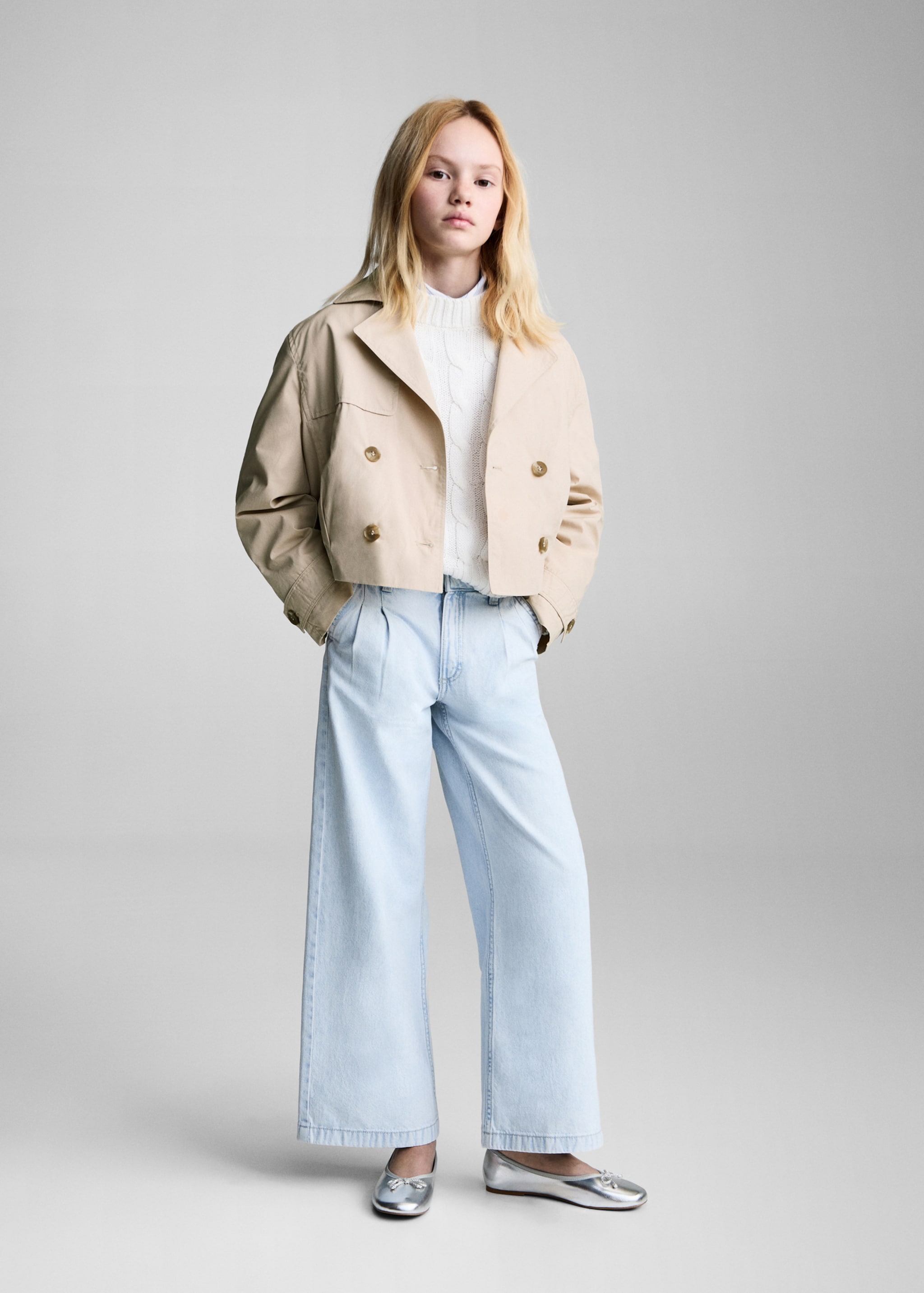 Doppelreihige Jacke in Cropped-Länge - Allgemeine Ansicht, Hellgrau/Pastellgrau. Ref: 87044796-00.