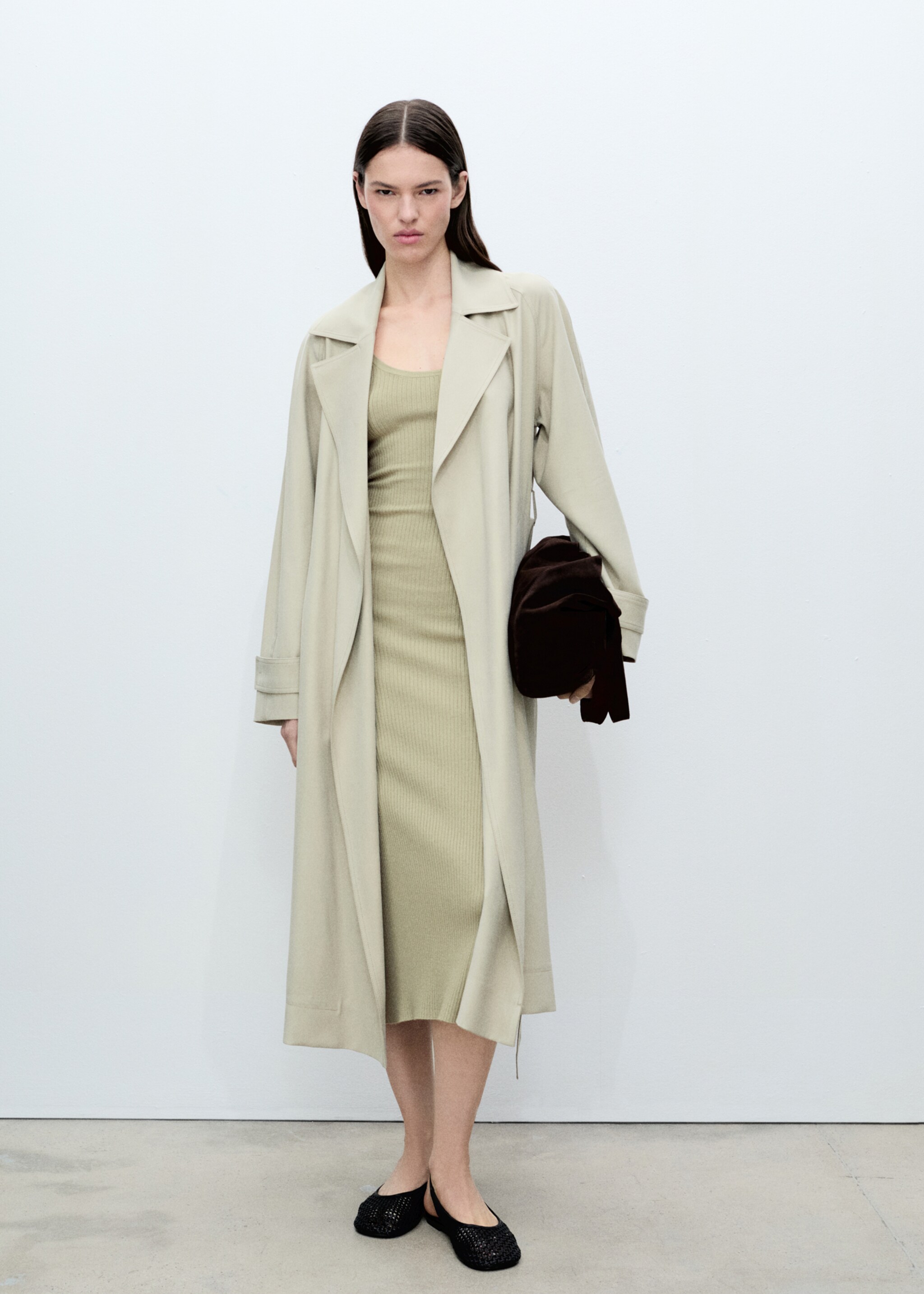 Rib-knit midi-dress - General plane, Khaki. Ref: 87045750-00.