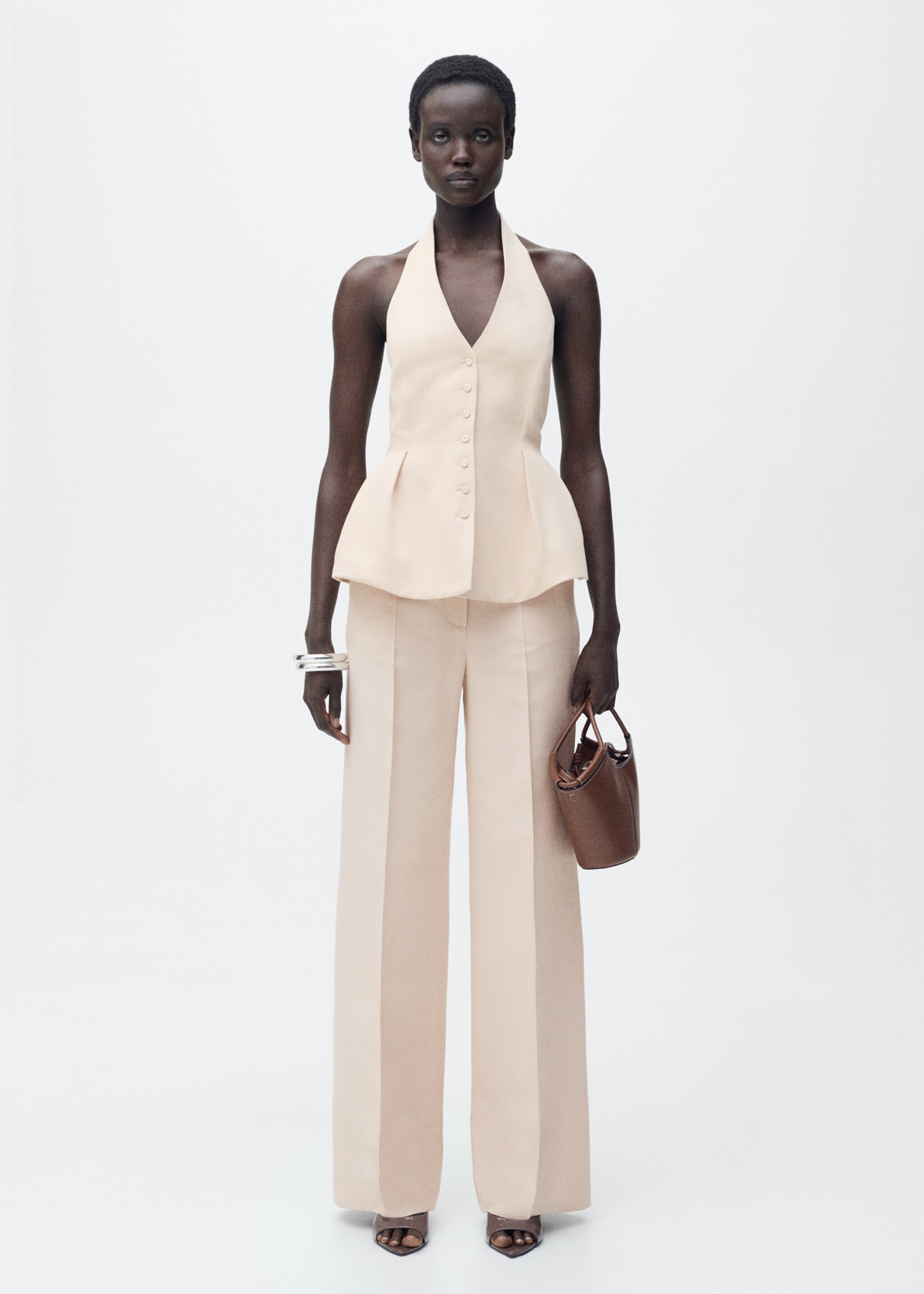 Halter-neck waistcoat with pleats - General plane, Nude. Ref: 87045769-00.