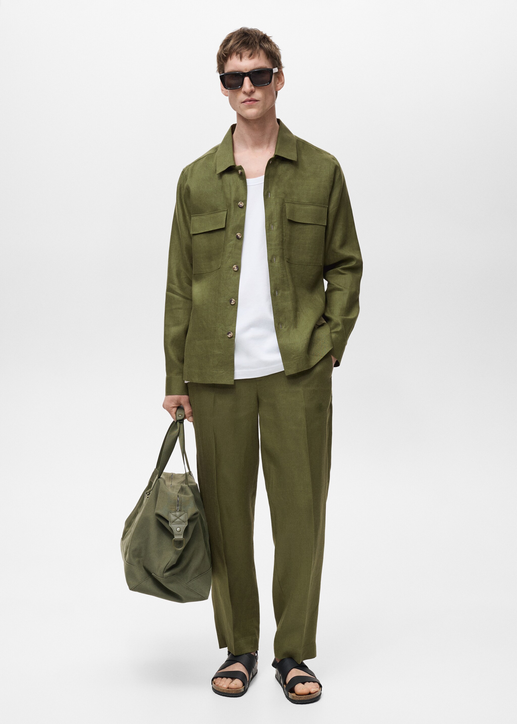 Overshirt mit Taschen aus 100 % Leinen - Allgemeine Ansicht, Grün. Ref: 87045933-00.